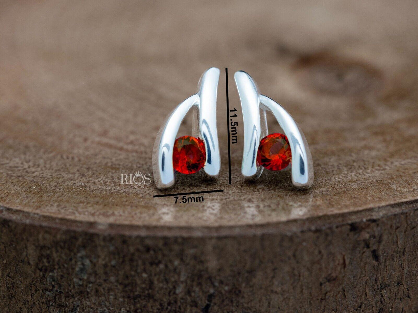 925 Sterling Silver Red Garnet Lab-Created Gemstone Studs Earrings Gift Boxed - Rios London