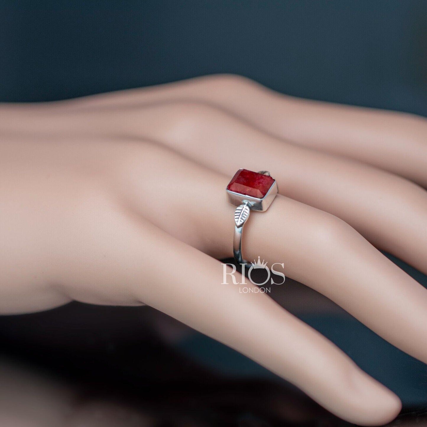 925 Sterling Silver Ruby Facet Cut Cushion Red Gemstone Ring Gift Boxed - Rios London