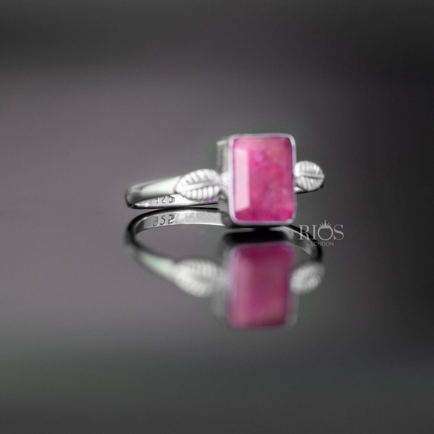 925 Sterling Silver Ruby Facet Cut Cushion Red Gemstone Ring Gift Boxed - Rios London