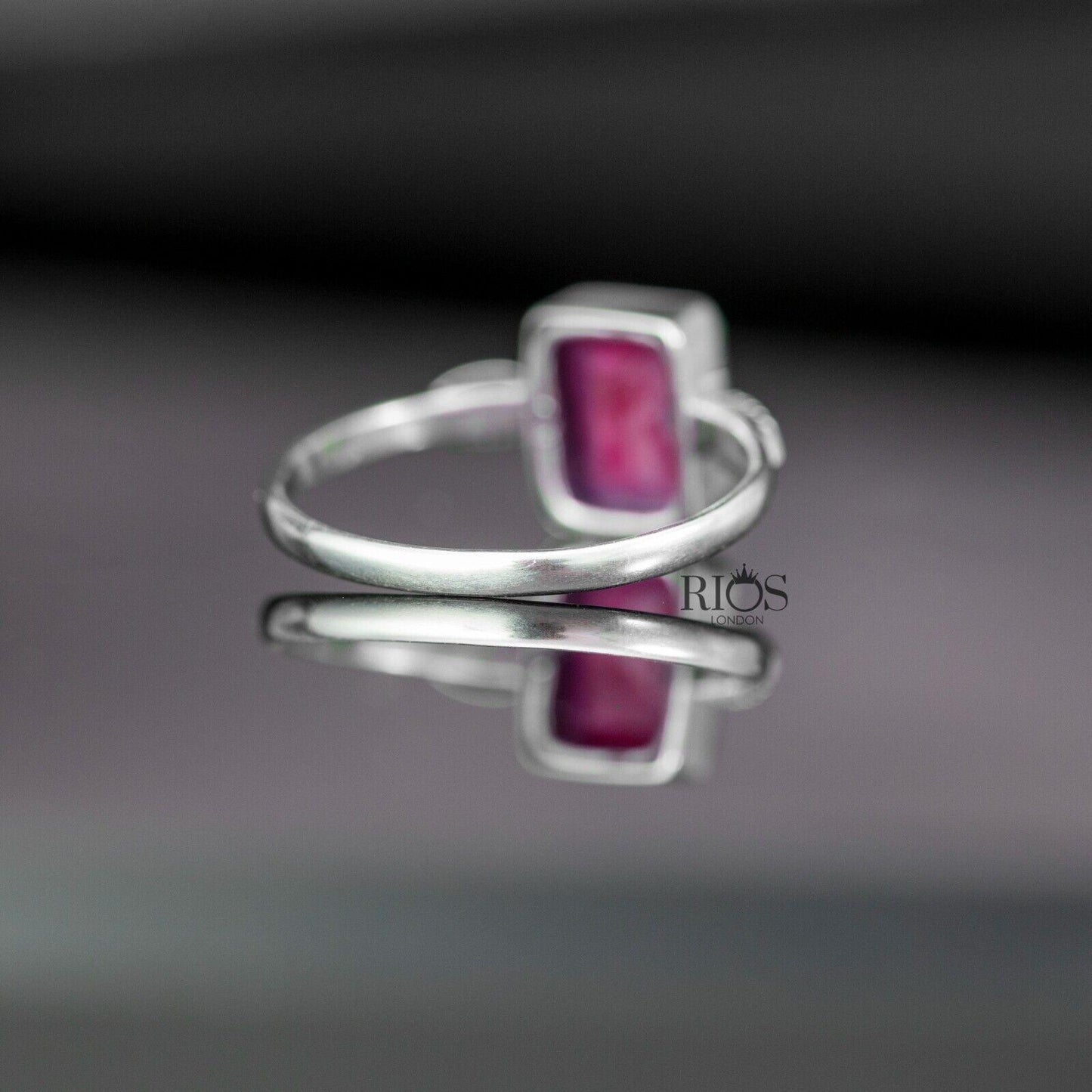 925 Sterling Silver Ruby Facet Cut Cushion Red Gemstone Ring Gift Boxed - Rios London