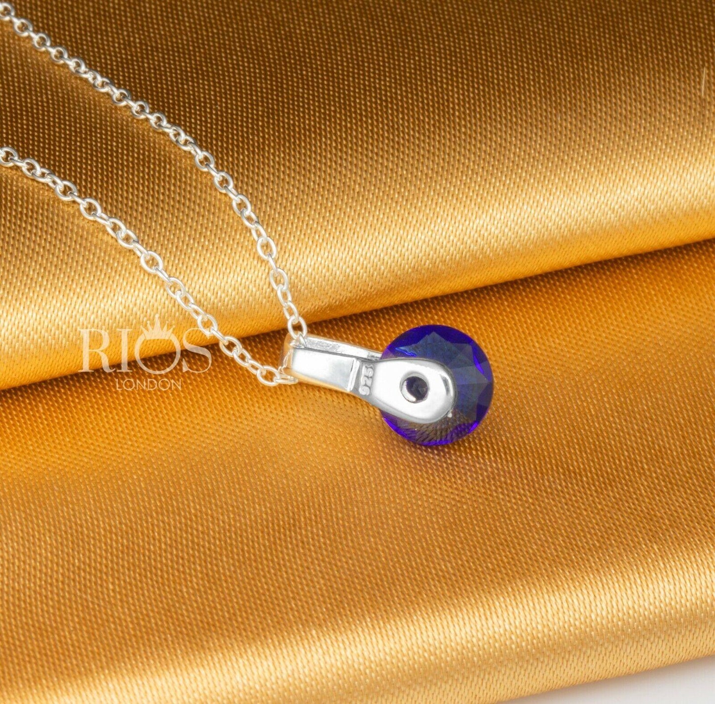 925 Sterling Silver Sapphire Blue Lab Created Gemstone Necklace Gift Boxed - Rios London