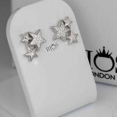 925 Sterling Silver Triple Stars Cz Earrings Studs Gift Boxed - Rios London