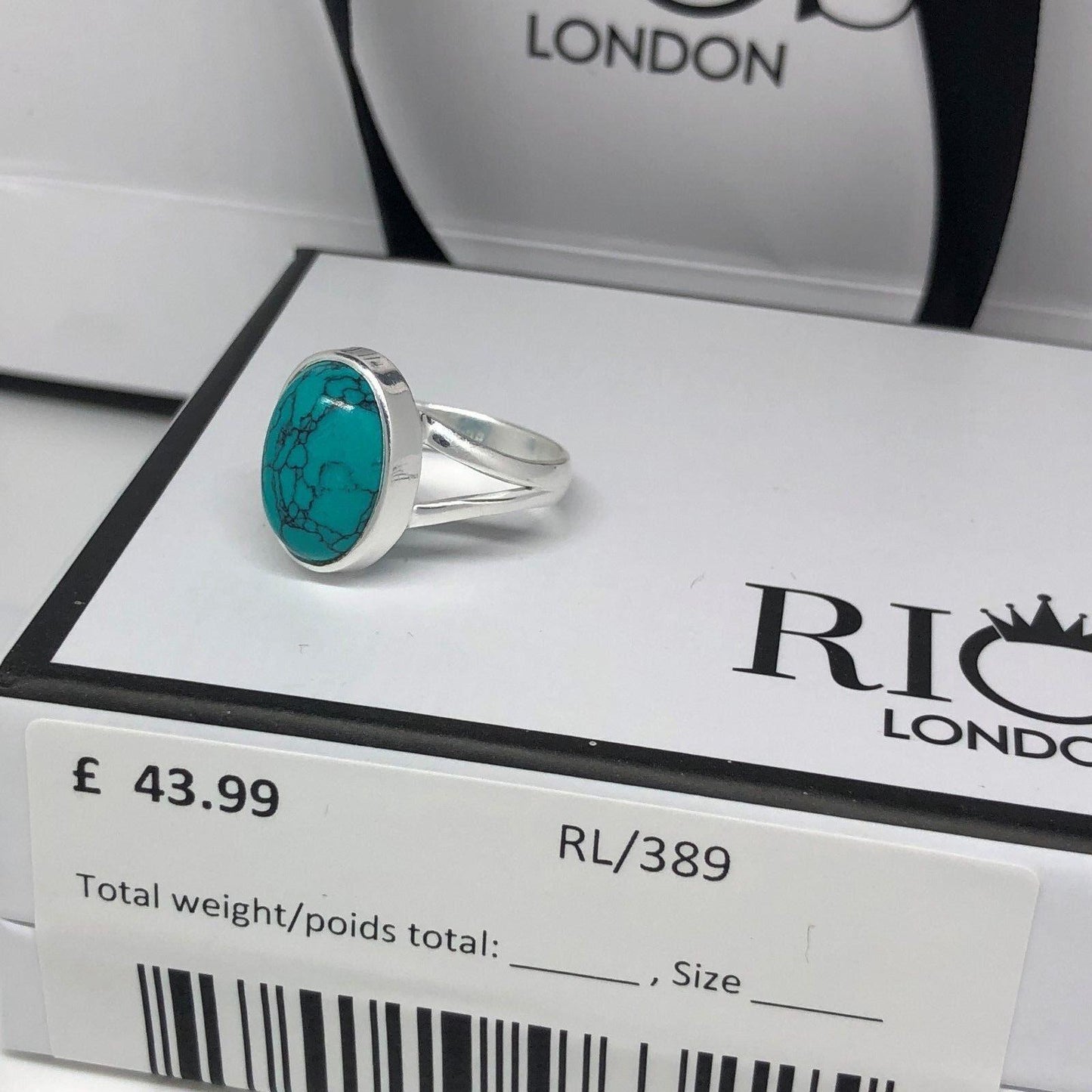 925 Sterling Silver Turquoise Cabochon Oval Gemstone Ring RRP £43.99 Gift Boxed