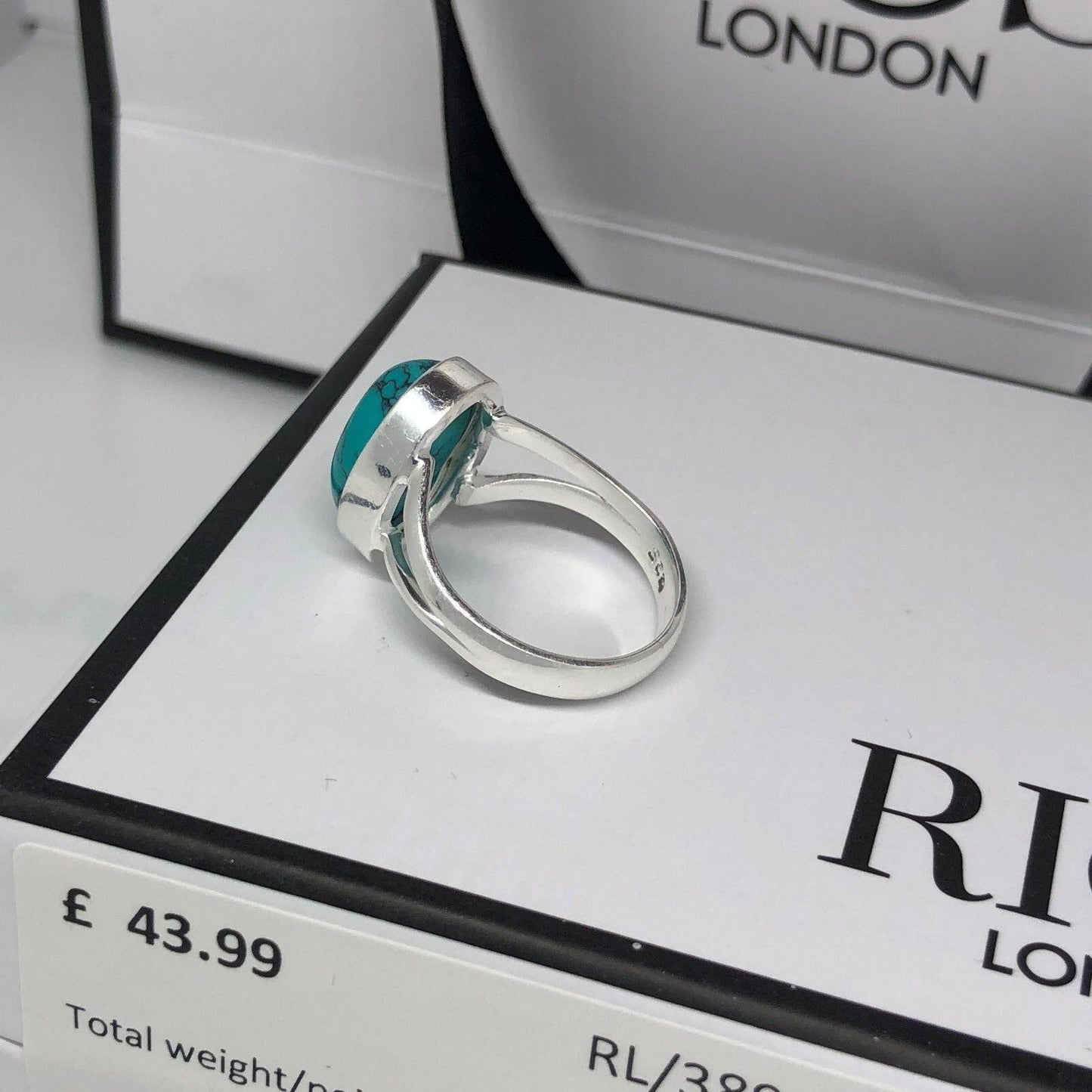 925 Sterling Silver Turquoise Cabochon Oval Gemstone Ring RRP £43.99 Gift Boxed
