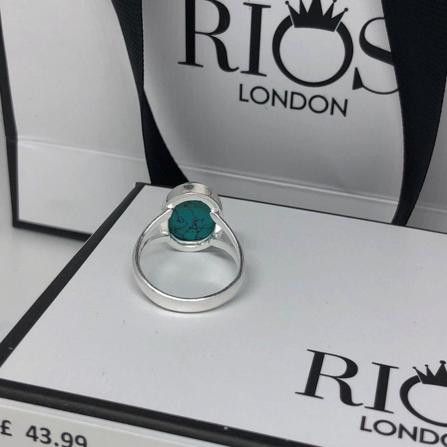 925 Sterling Silver Turquoise Cabochon Oval Gemstone Ring RRP £43.99 Gift Boxed