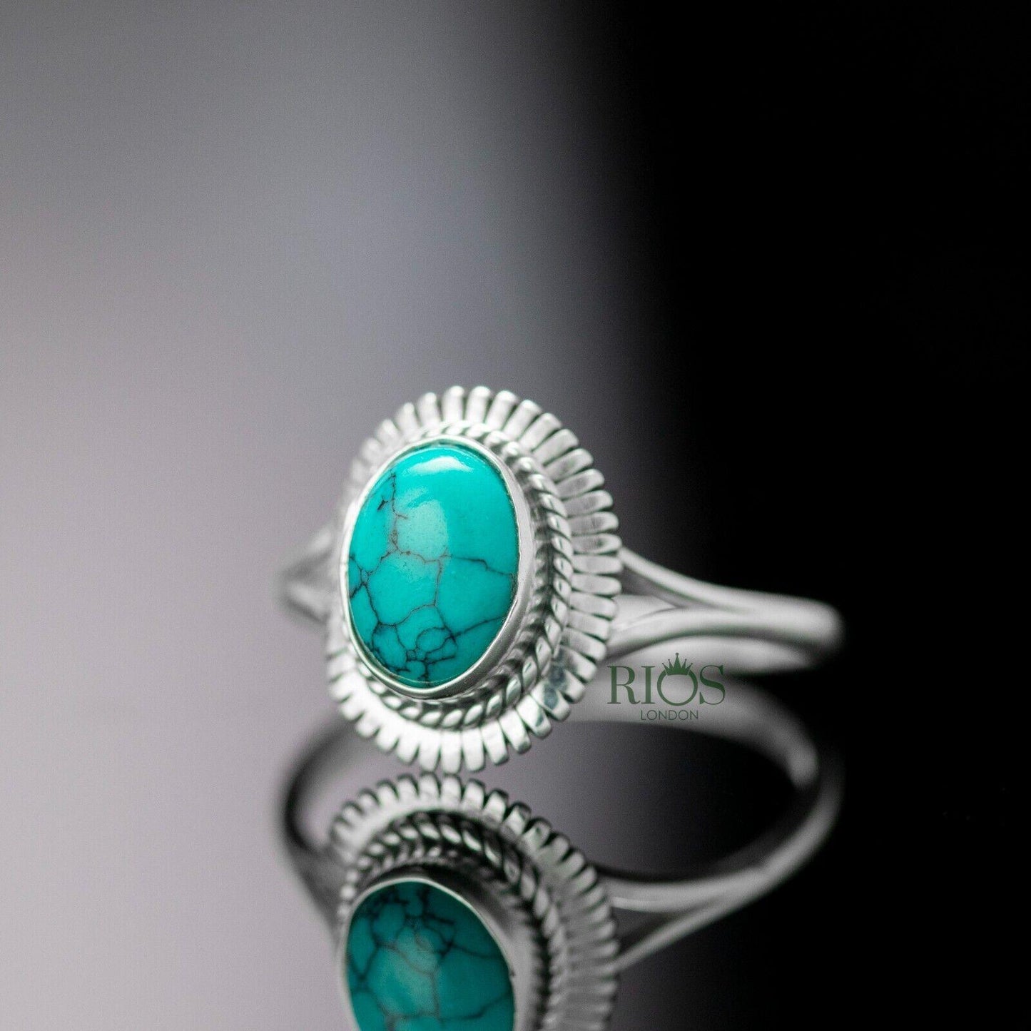 925 Sterling Silver Turquoise Cabochon Oval Gemstone Women Boho Ring Gift Boxed - Rios London