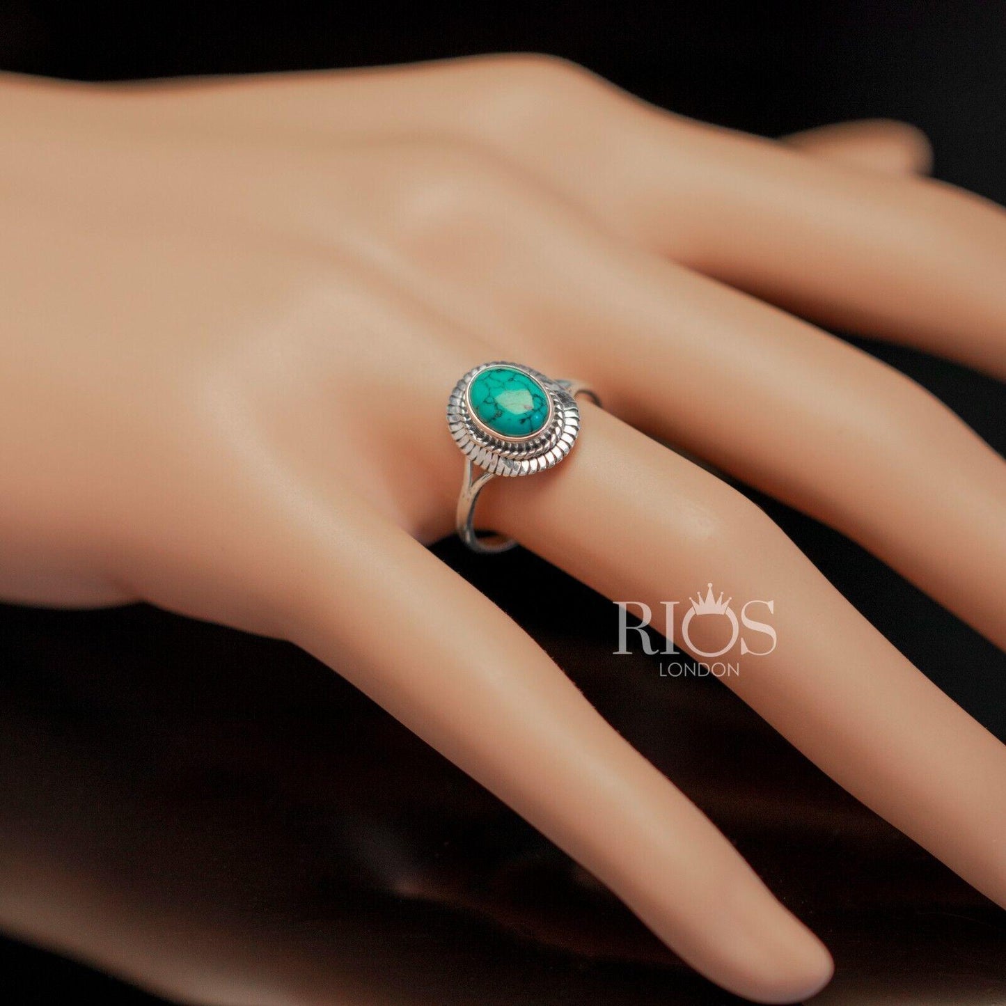 925 Sterling Silver Turquoise Cabochon Oval Gemstone Women Boho Ring Gift Boxed - Rios London