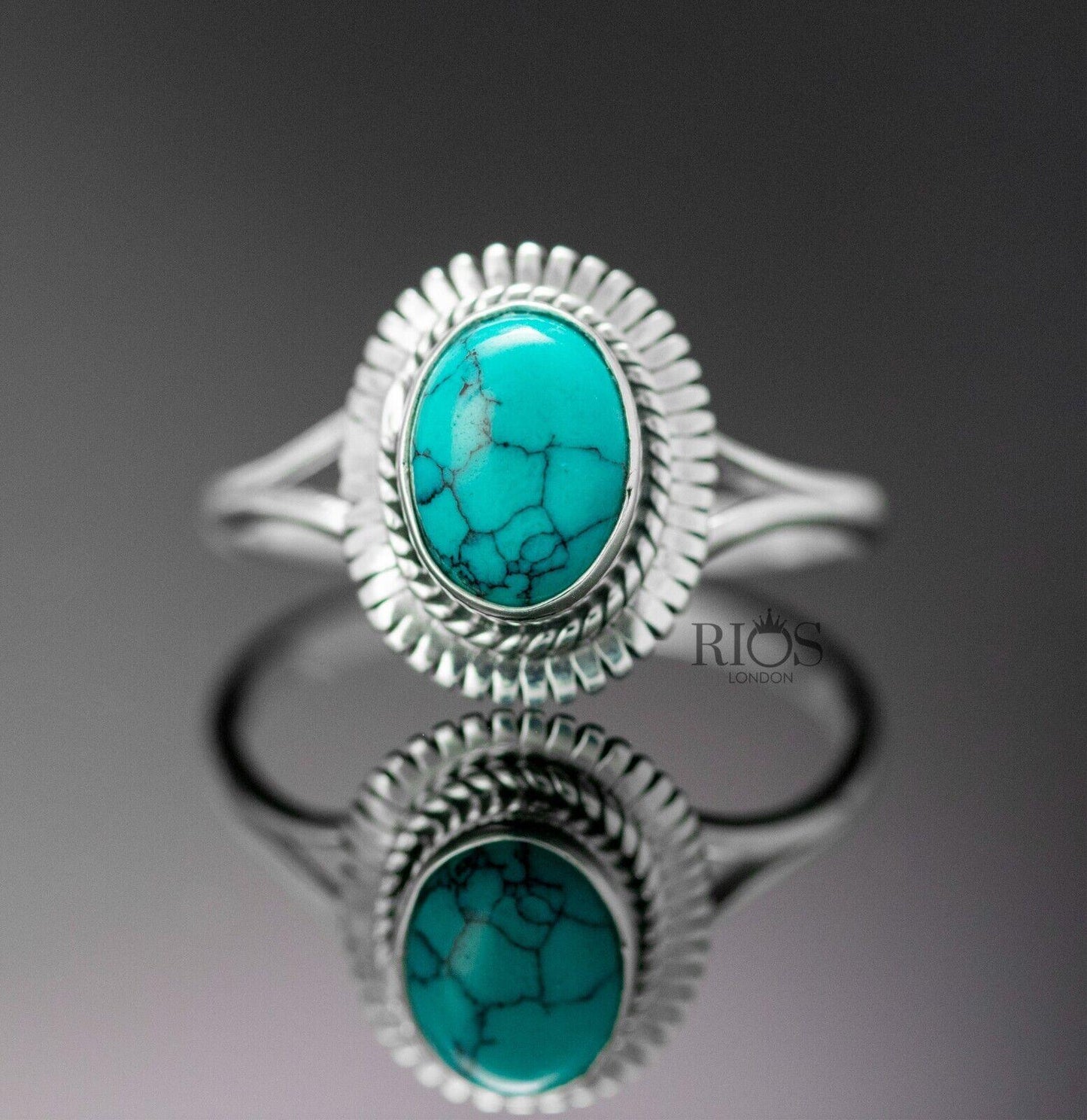 925 Sterling Silver Turquoise Cabochon Oval Gemstone Women Boho Ring Gift Boxed - Rios London