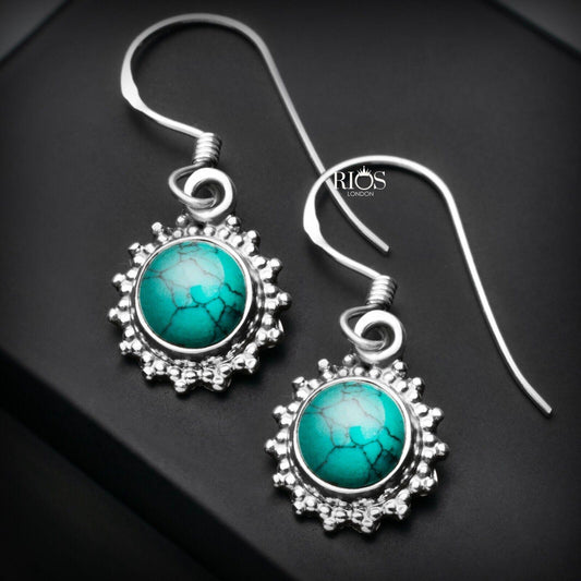 925 Sterling Silver Turquoise Ear Drop Dangle Earrings Hook Studs Gift Boxed
