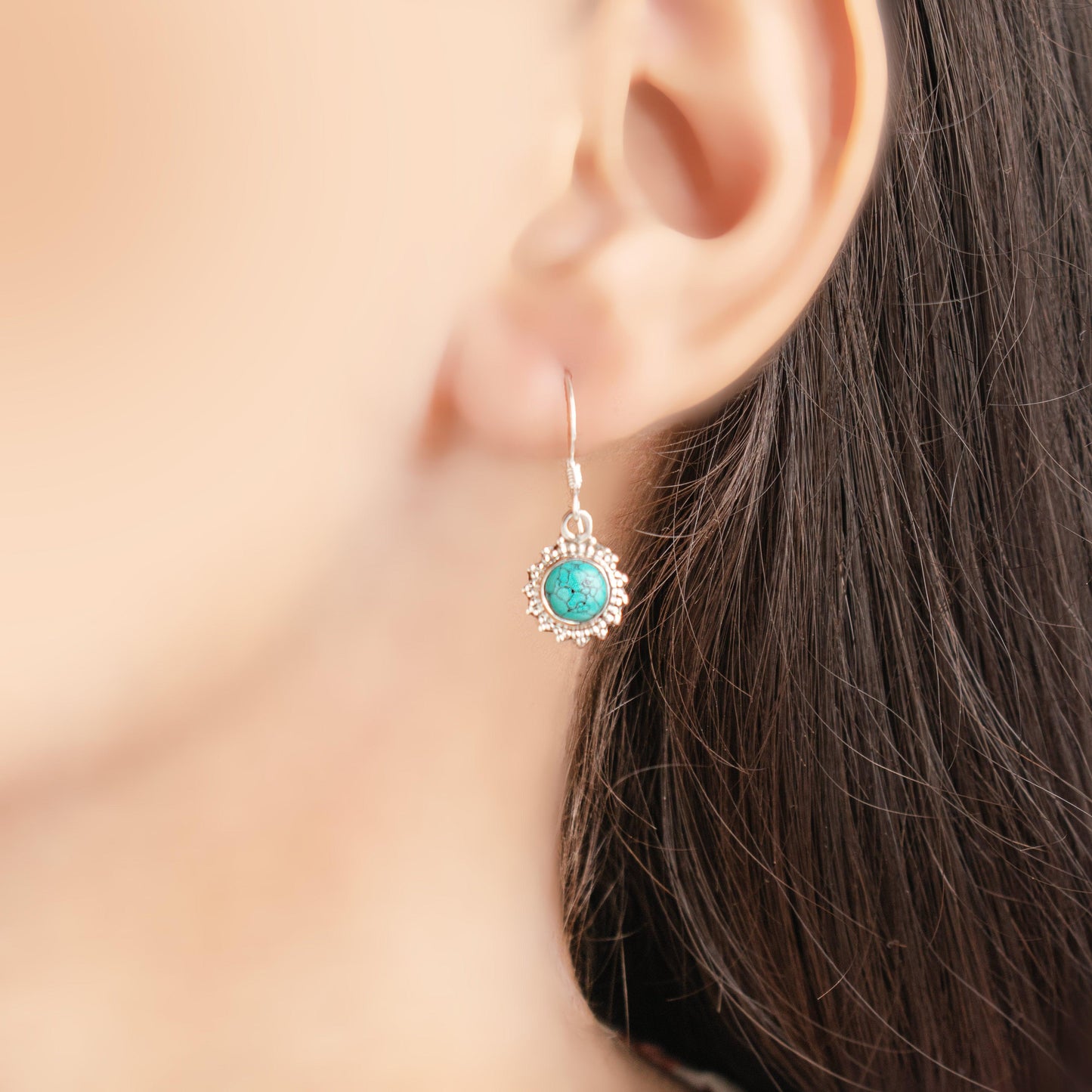 925 Sterling Silver Turquoise Ear Drop Dangle Earrings Hook Studs Gift Boxed