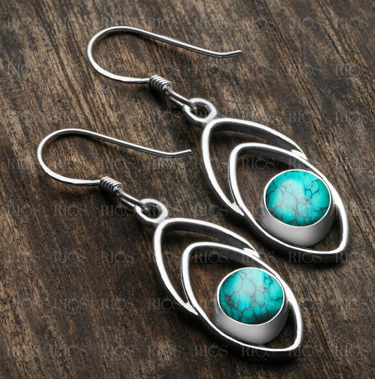 925 Sterling Silver Turquoise Earrings for Women Drop Dangle Fishbone Gift Boxed - Rios London