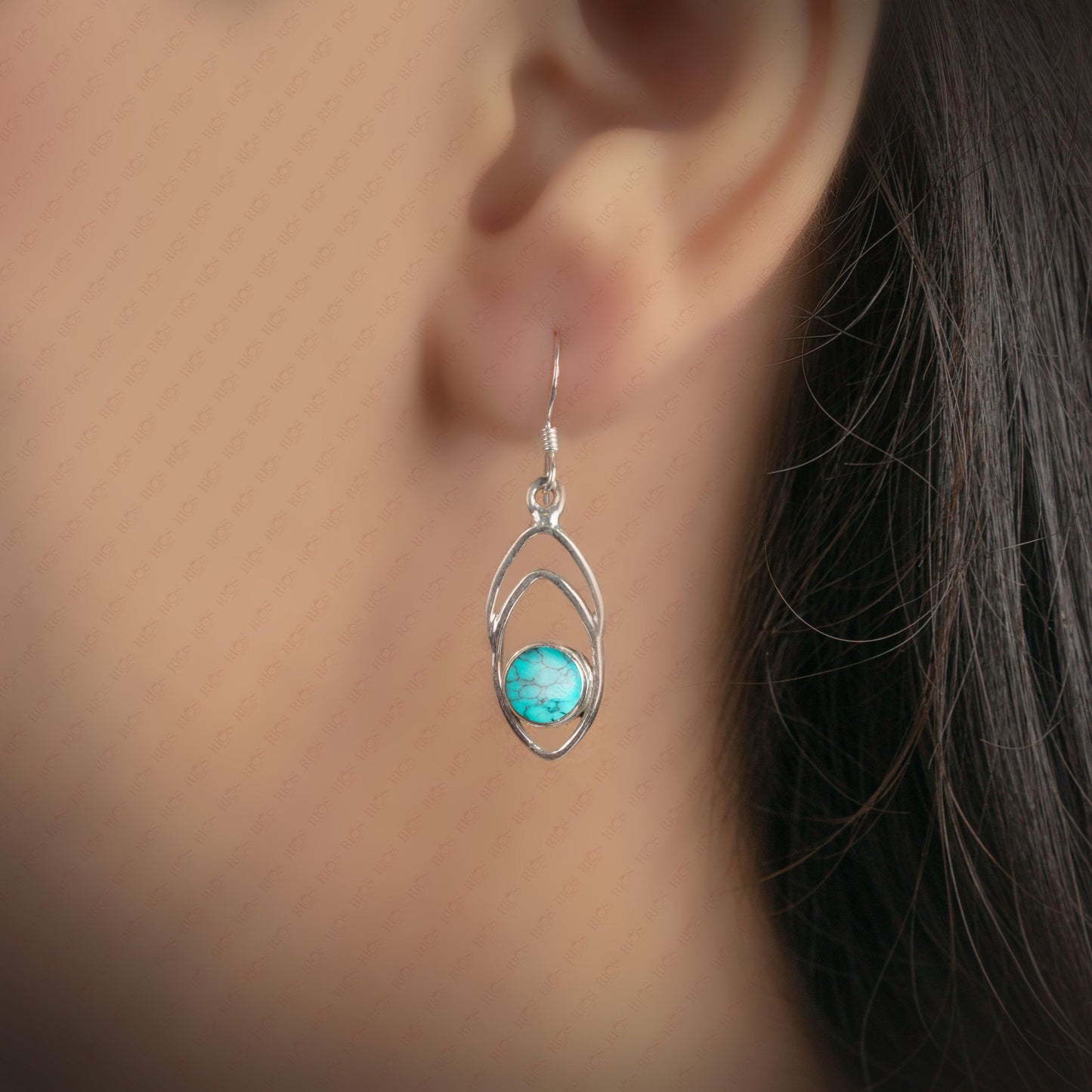925 Sterling Silver Turquoise Earrings for Women Drop Dangle Fishbone Gift Boxed - Rios London