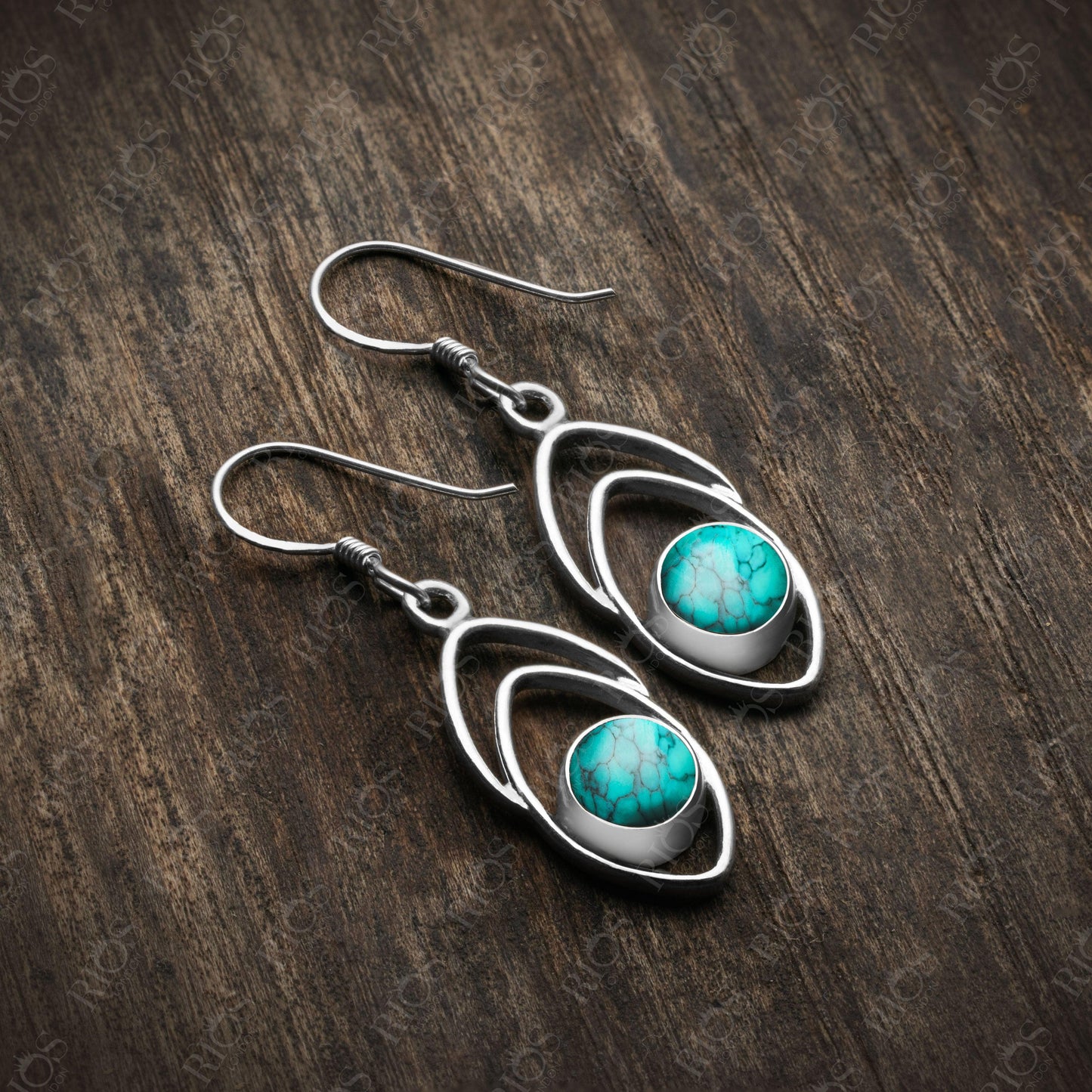 925 Sterling Silver Turquoise Earrings for Women Drop Dangle Fishbone Gift Boxed - Rios London