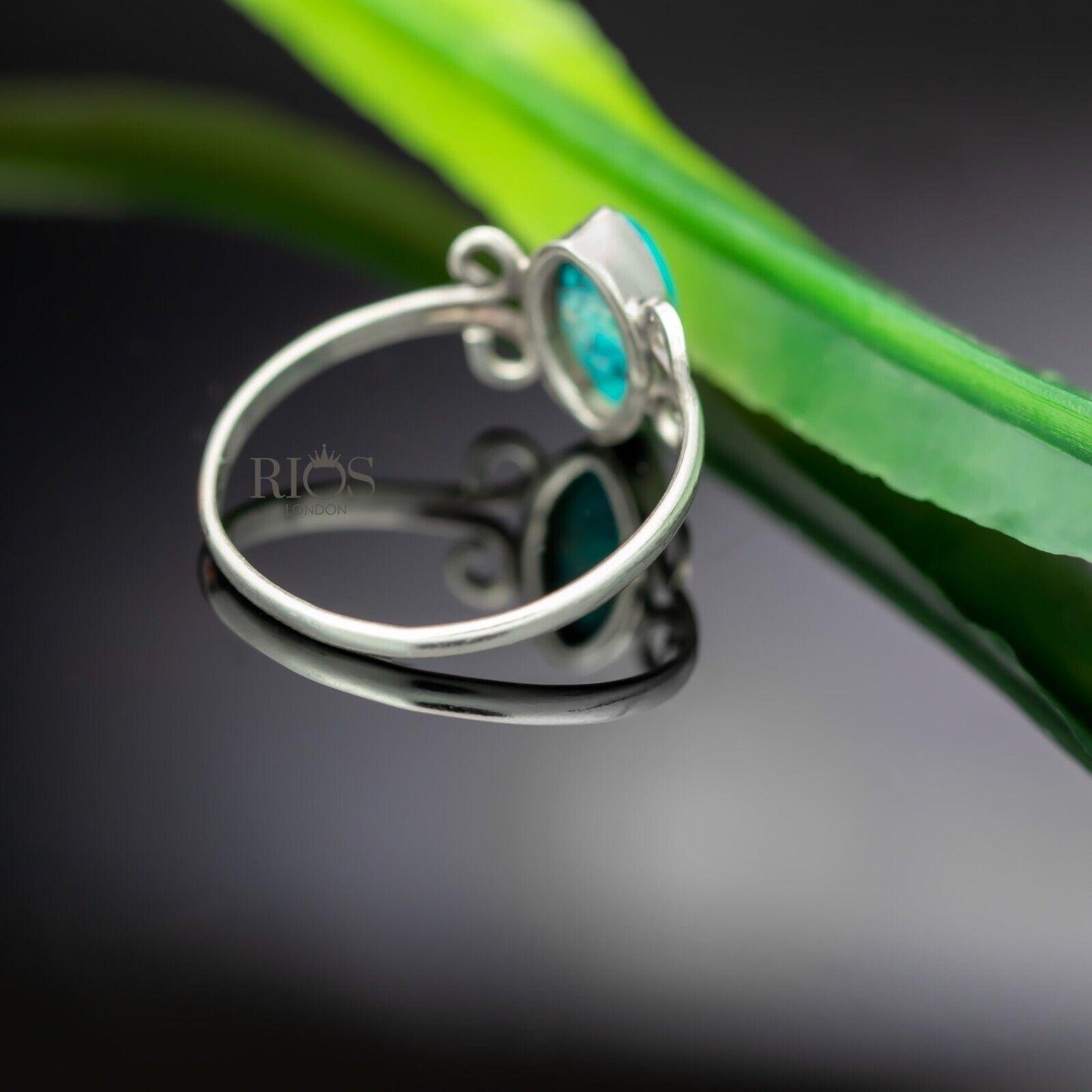 925 Sterling Silver Turquoise Marquise Oval Gemstone Women Boho Ring Gift Boxed