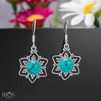 925 Sterling Silver Turquoise Star Dangle Drop Earrings Hook Studs Gift Boxed