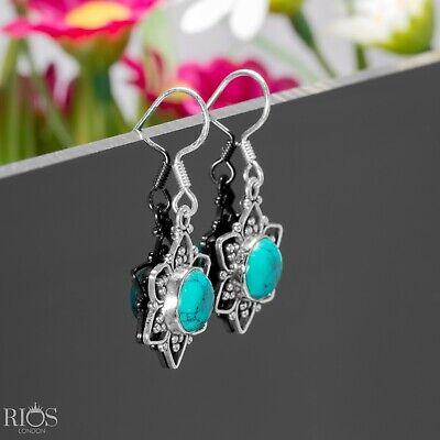925 Sterling Silver Turquoise Star Dangle Drop Earrings Hook Studs Gift Boxed