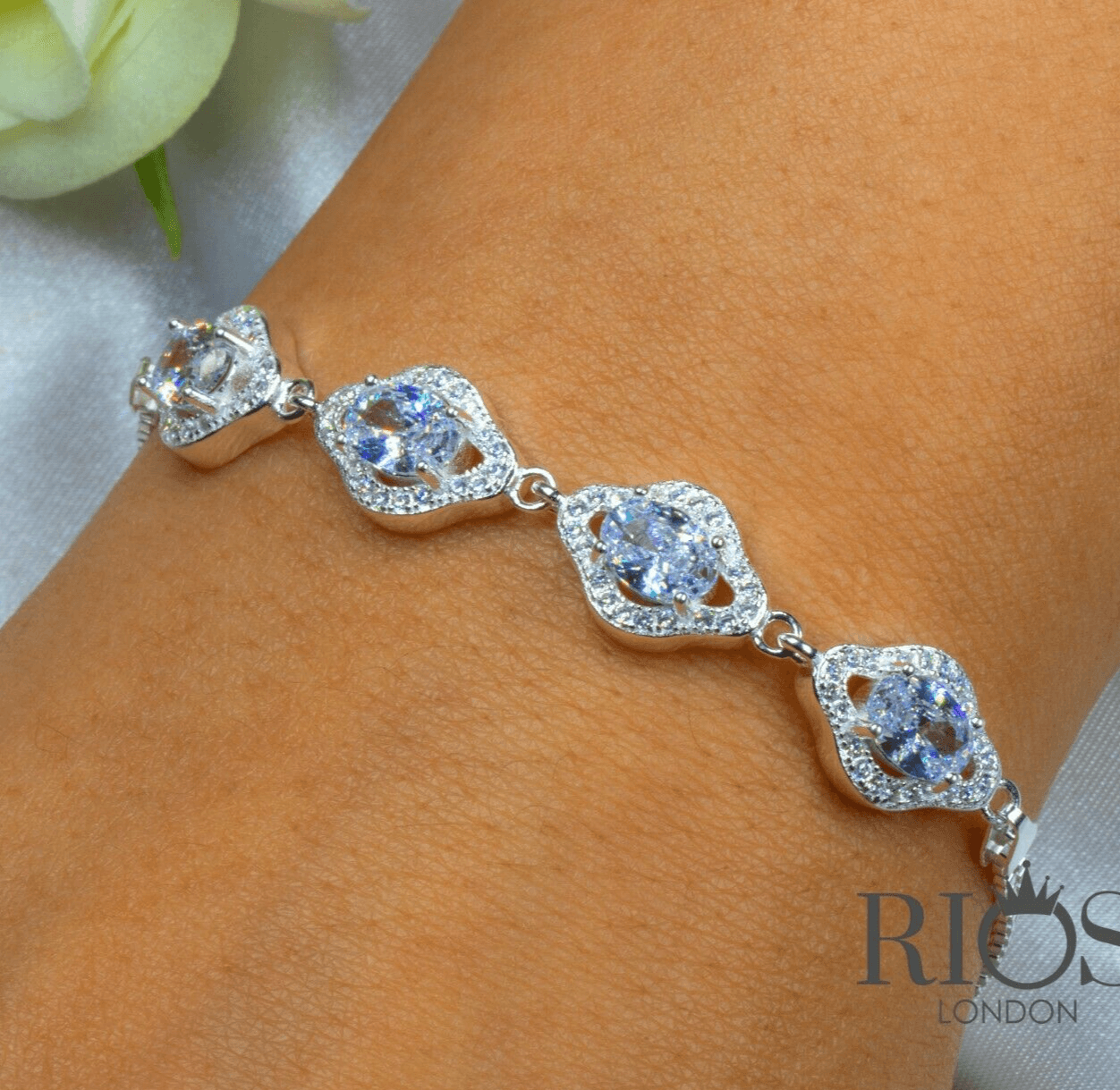 925 Sterling Silver White Zircon Lab-Created Ladies CZ Bracelet Gift Boxed - Rios London