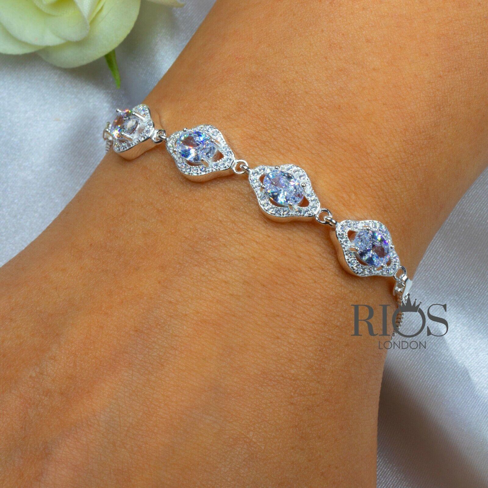 925 Sterling Silver White Zircon Lab-Created Ladies CZ Bracelet Gift Boxed - Rios London
