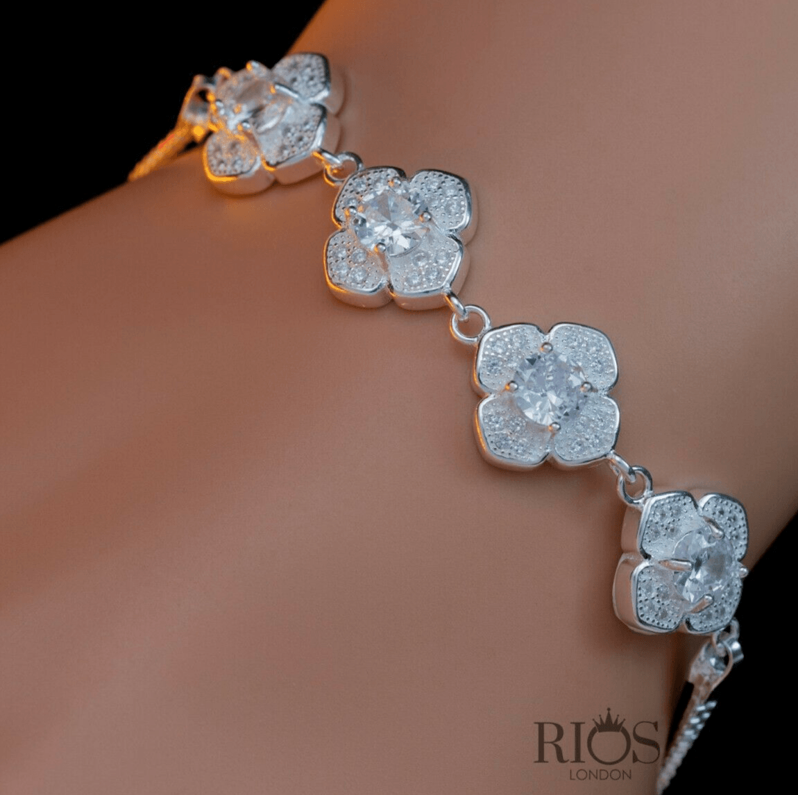 925 Sterling Silver Zircon White Lab-Created Birthstone Bracelet Gift Boxed - Rios London