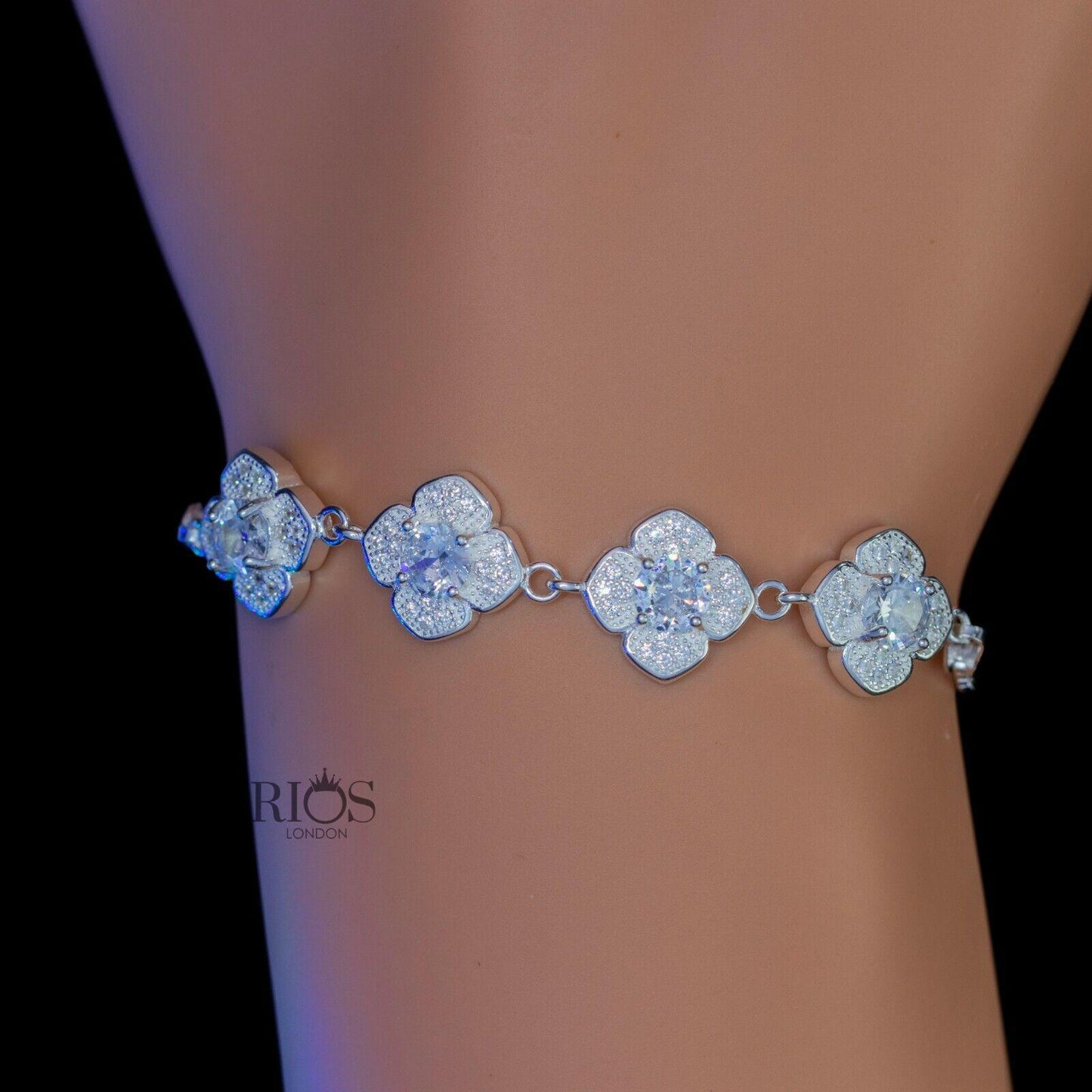 925 Sterling Silver Zircon White Lab-Created Birthstone Bracelet Gift Boxed - Rios London