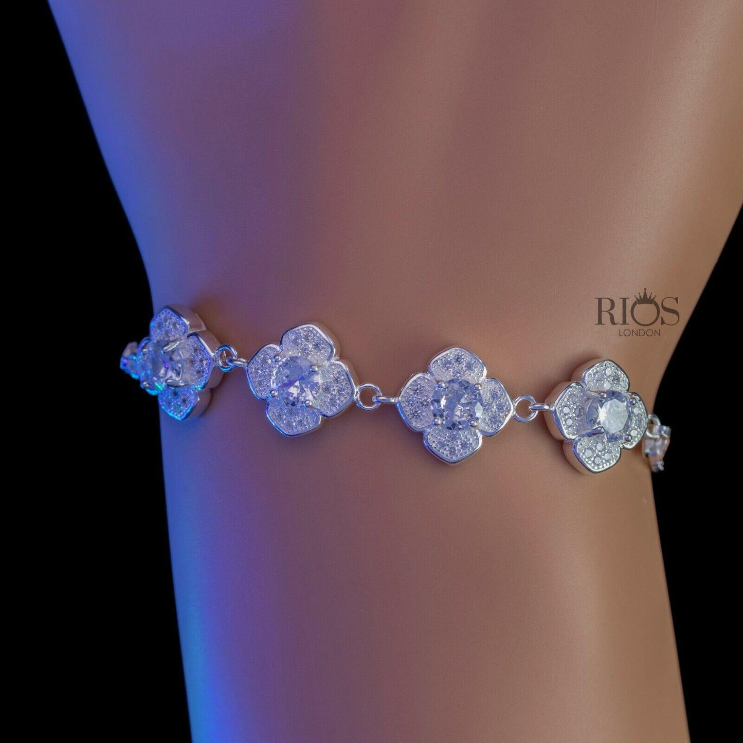 925 Sterling Silver Zircon White Lab-Created Birthstone Bracelet Gift Boxed - Rios London