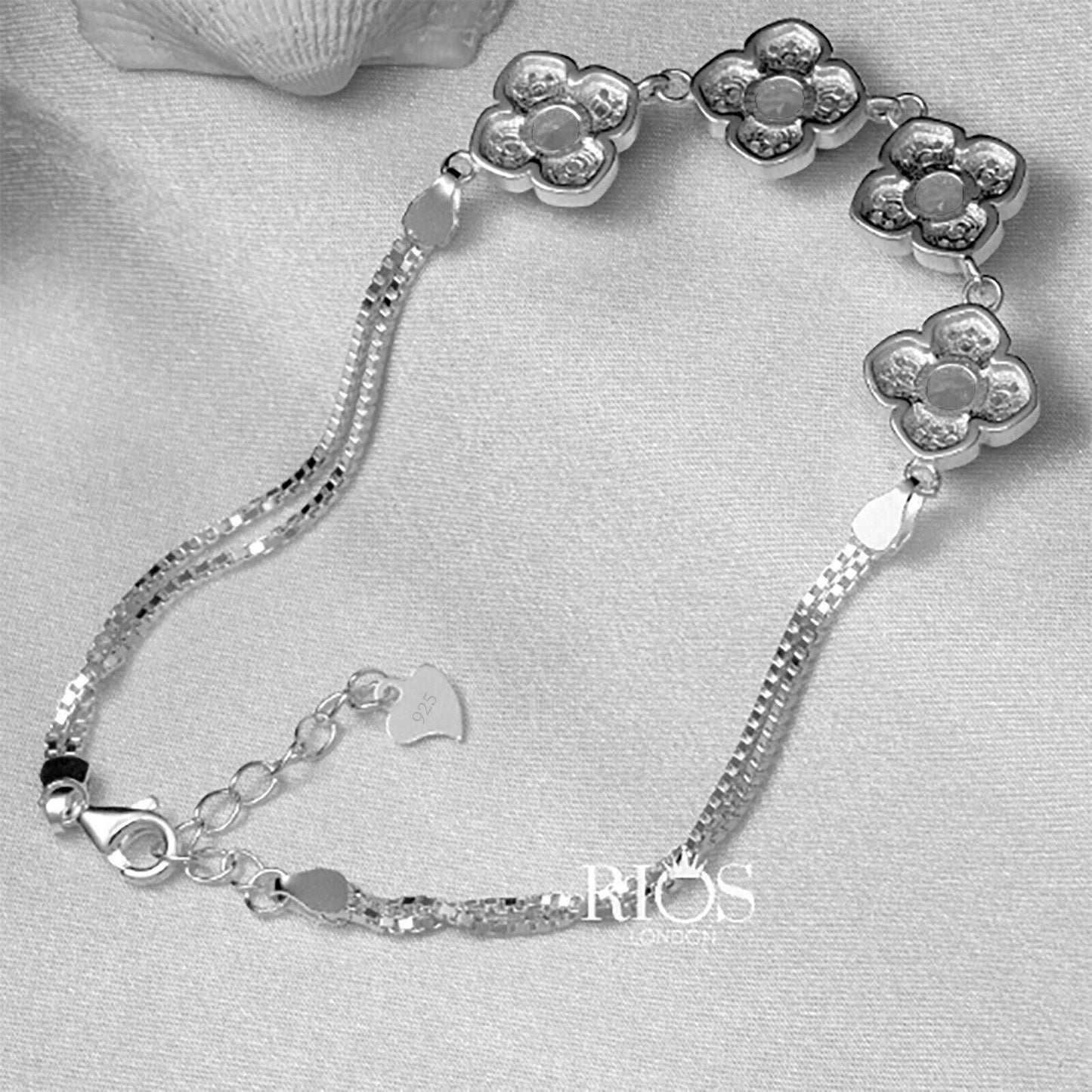 925 Sterling Silver Zircon White Lab-Created Birthstone Bracelet Gift Boxed - Rios London
