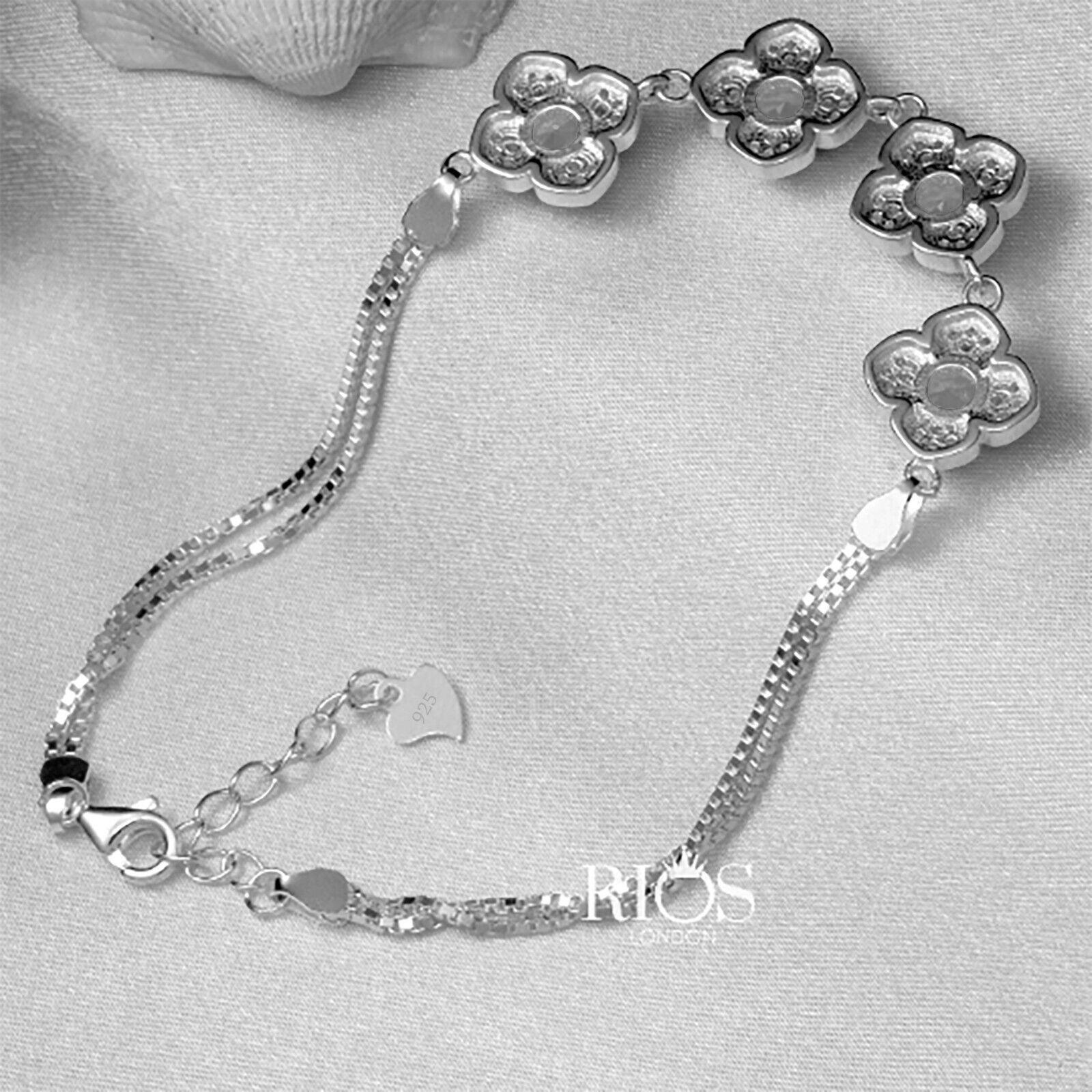 925 Sterling Silver Zircon White Lab-Created Birthstone Bracelet Gift Boxed - Rios London