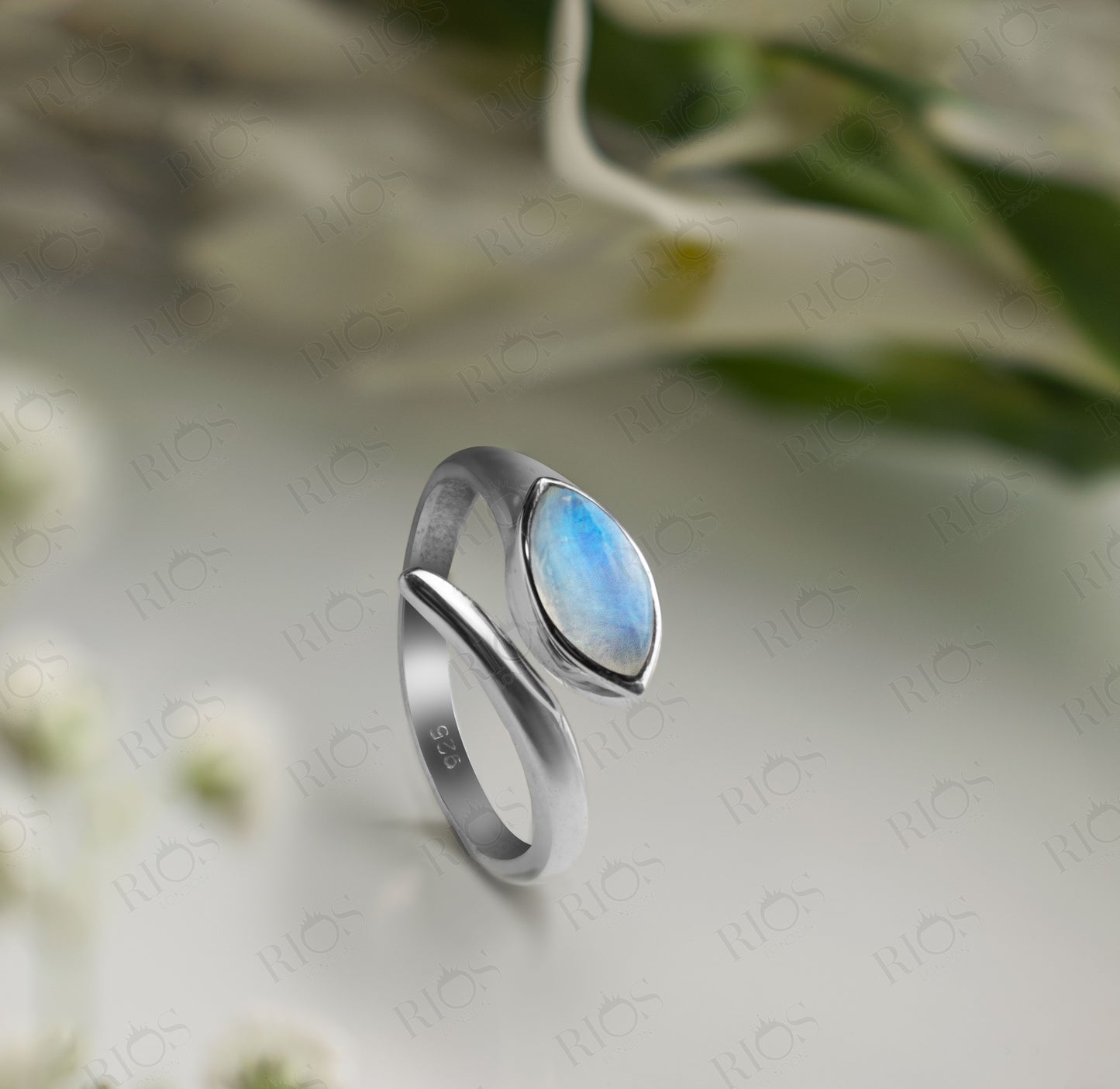 925 Sterling Silver Natural Moonstone Gemstone Snake Adjustable Ring Gift in Box
