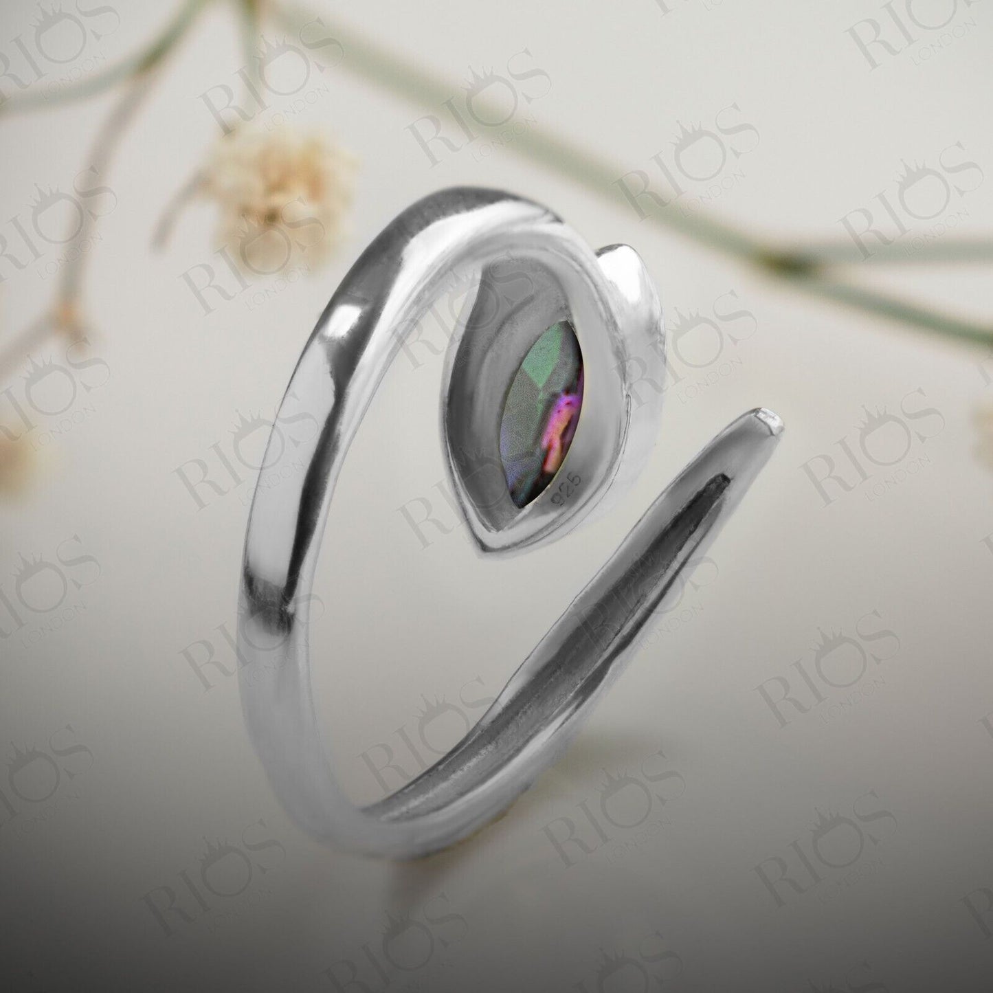925 Sterling Silver Mystic Fire Topaz Gemstone Snake Adjustable Ring Gift in Box