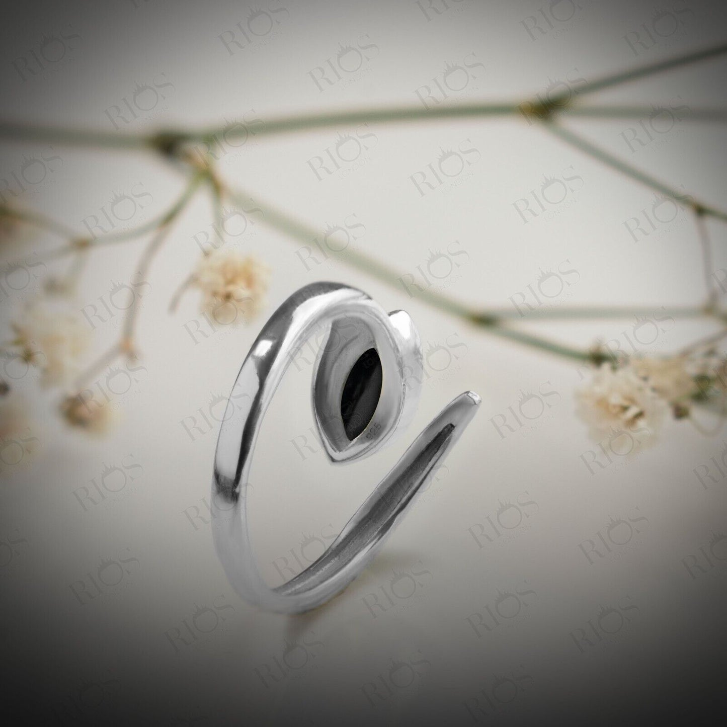Stunning 925 Sterling Silver Onyx Gemstone Snake Adjustable Ring Gift In Box