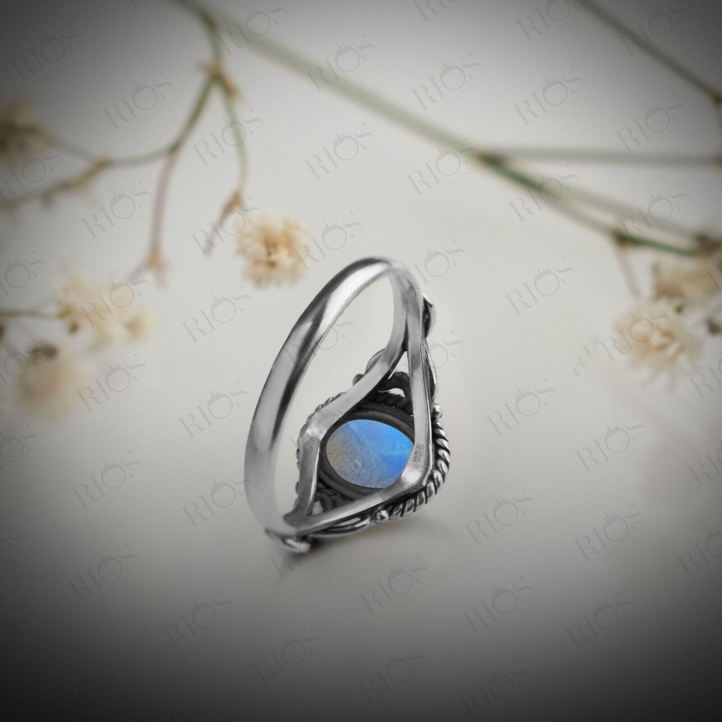 Natural Moonstone Love Heart 925 Sterling Silver Gemstone Women's Ring Gift Box