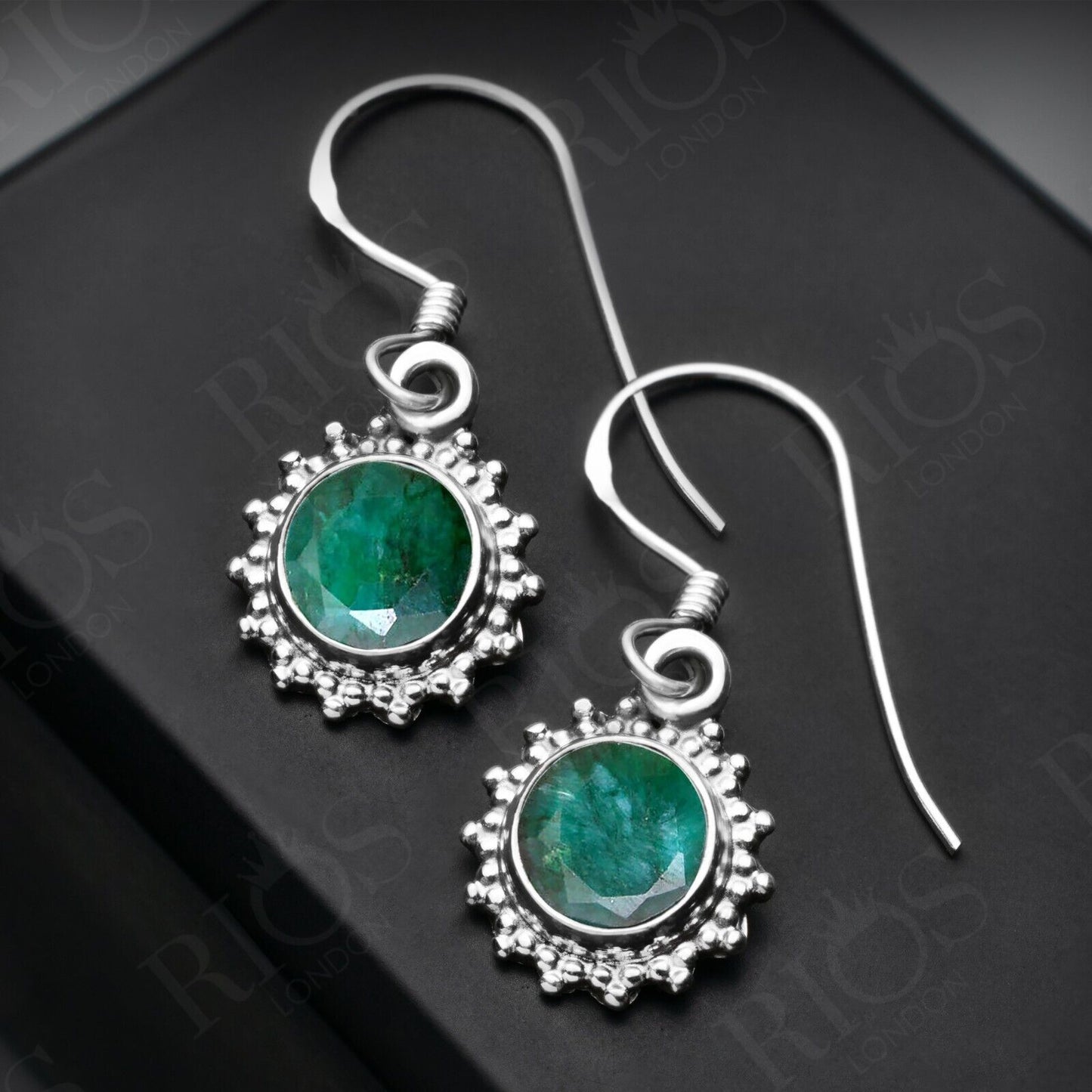 925 Sterling Silver Emerald Earrings Drop Dangle Green Womens Gift For Her Boxed