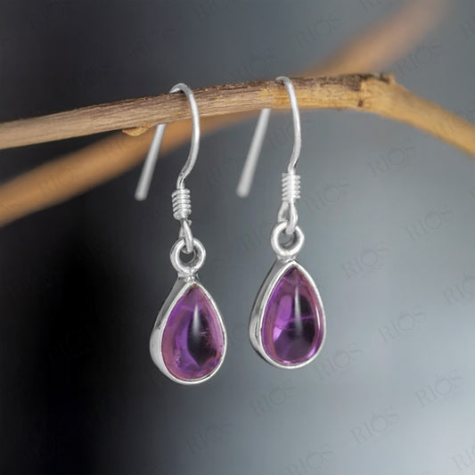 925 Sterling Silver Amethyst Teardrop Earrings – Elegant Hypoallergenic Dangle Hook Design, Gift-Ready