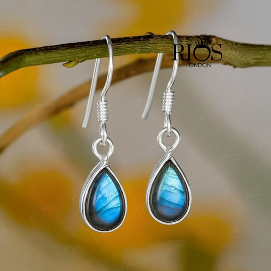 925 Sterling Silver Labradorite Dangle Earrings Hook Tear Drop Studs Gift Boxed
