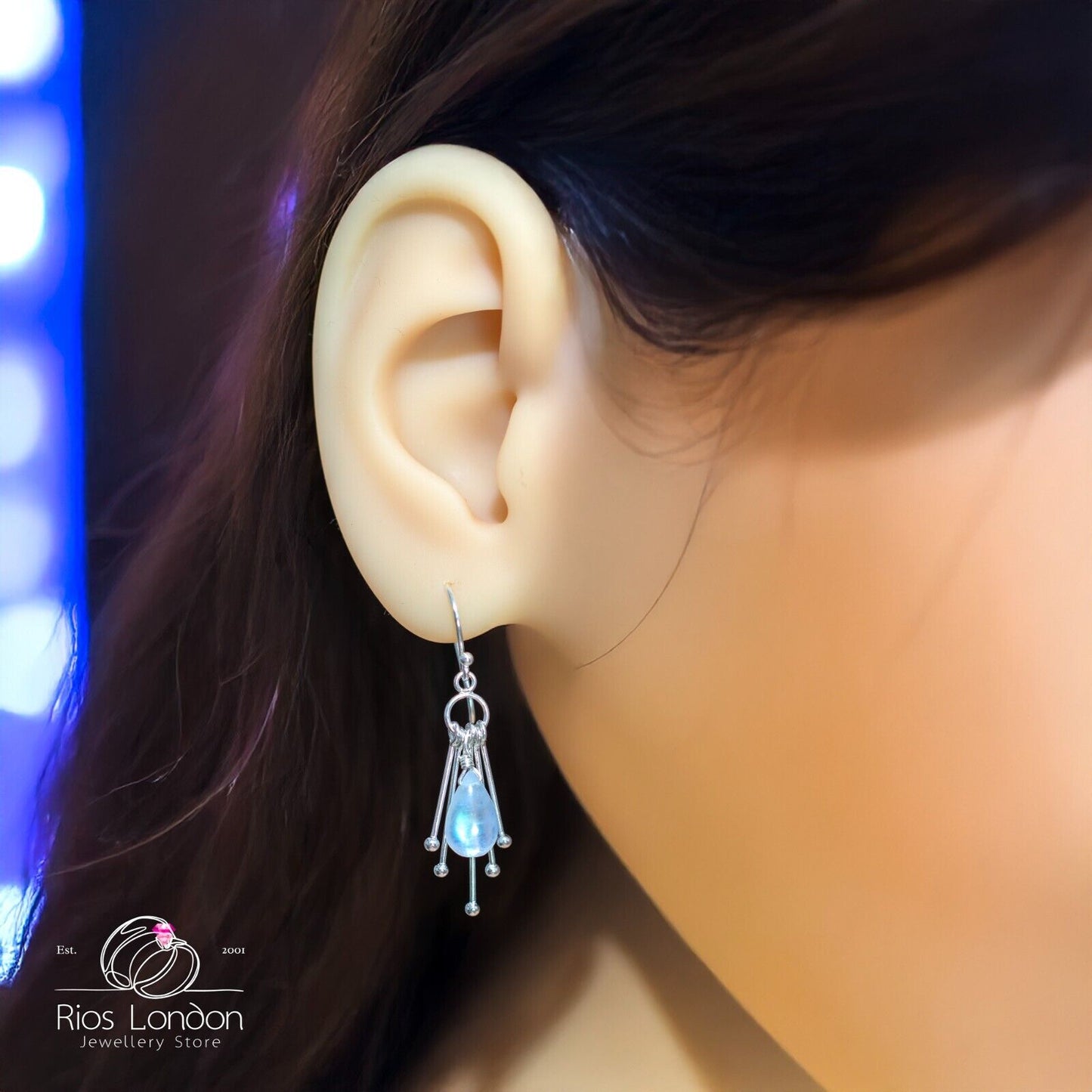 925 Sterling Silver Natural Moonstone Doll Teardrop Dangle Earrings - Gift Boxed