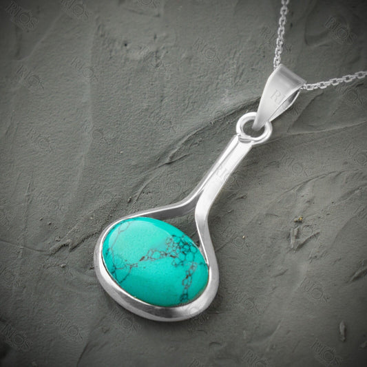 925 Sterling Silver Turquoise Necklace Oval Gemstone Pendant Handmade Gift Boxed