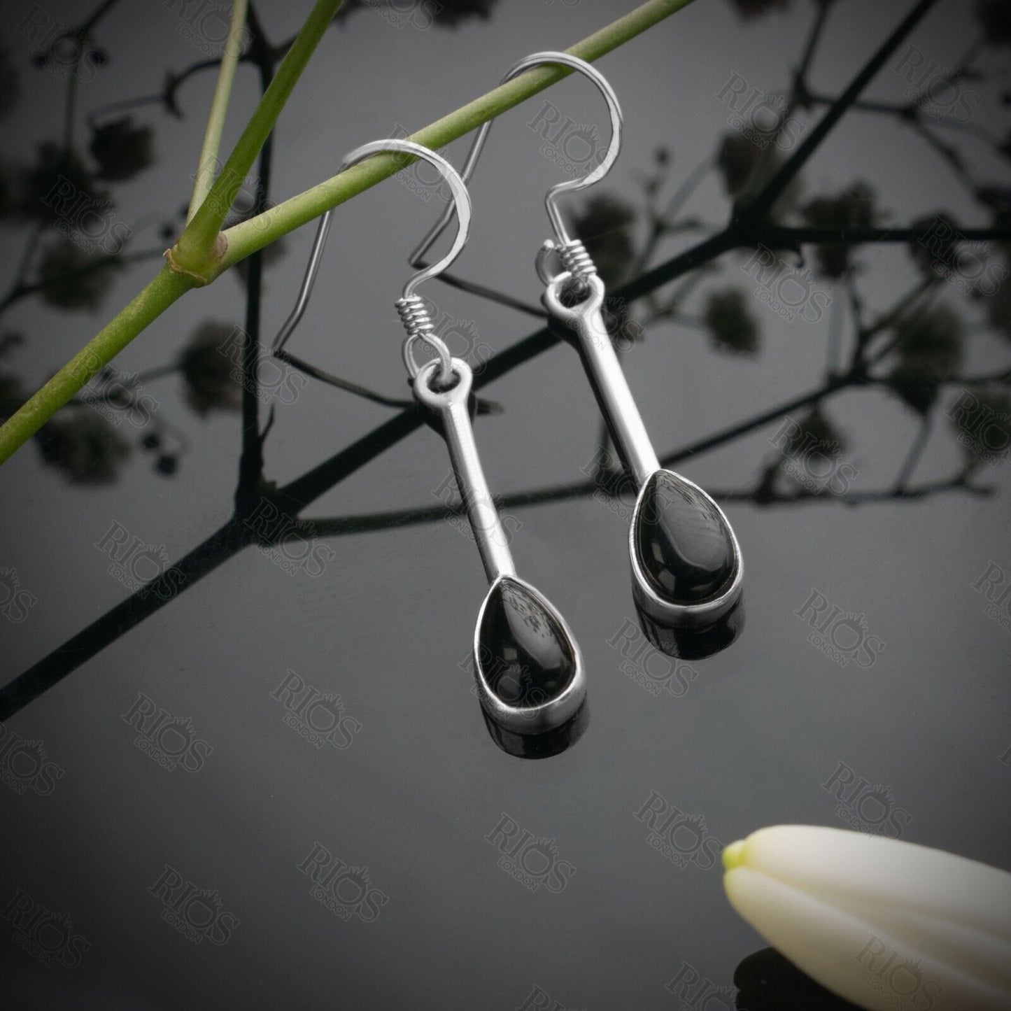 Handmade Natural Onyx Long Earrings 925 Sterling Silver Dangle Drop Stick