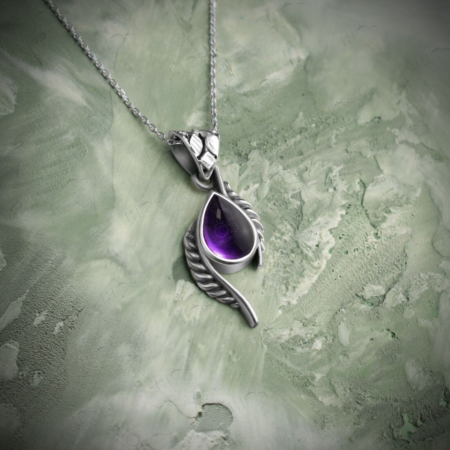 Handmade 925 Sterling Silver Natural Amethyst Leaf Necklace For Women Gift Boxed