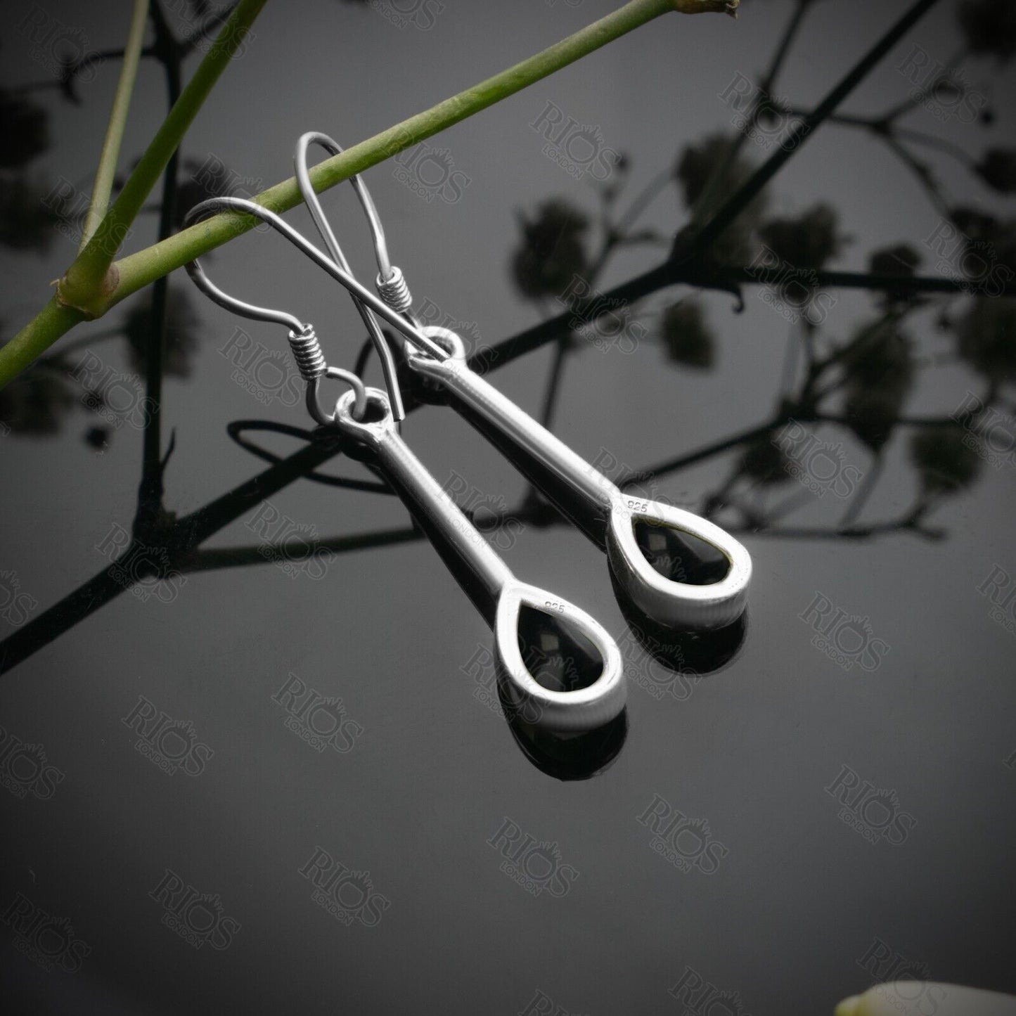 Handmade Natural Onyx Long Earrings 925 Sterling Silver Dangle Drop Stick