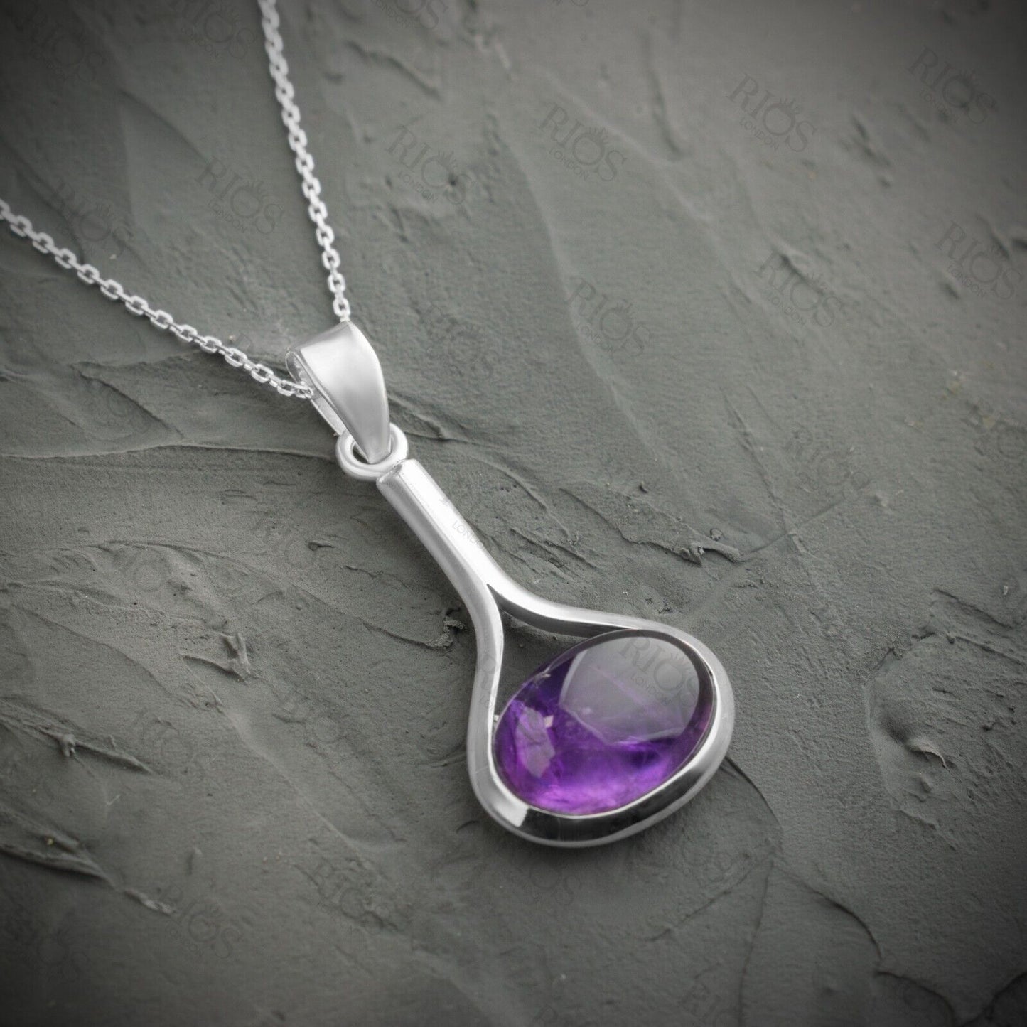 925 Sterling Silver Amethyst Necklace - Oval Purple Gemstone Pendant Gift Boxed