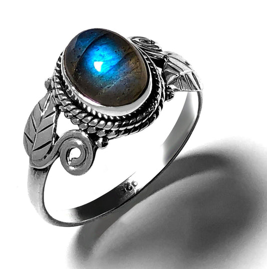 Designer Leaf LABRADORITE TOPAZ 925 Sterling Silver Facet Cut Gemstone Ring Gift