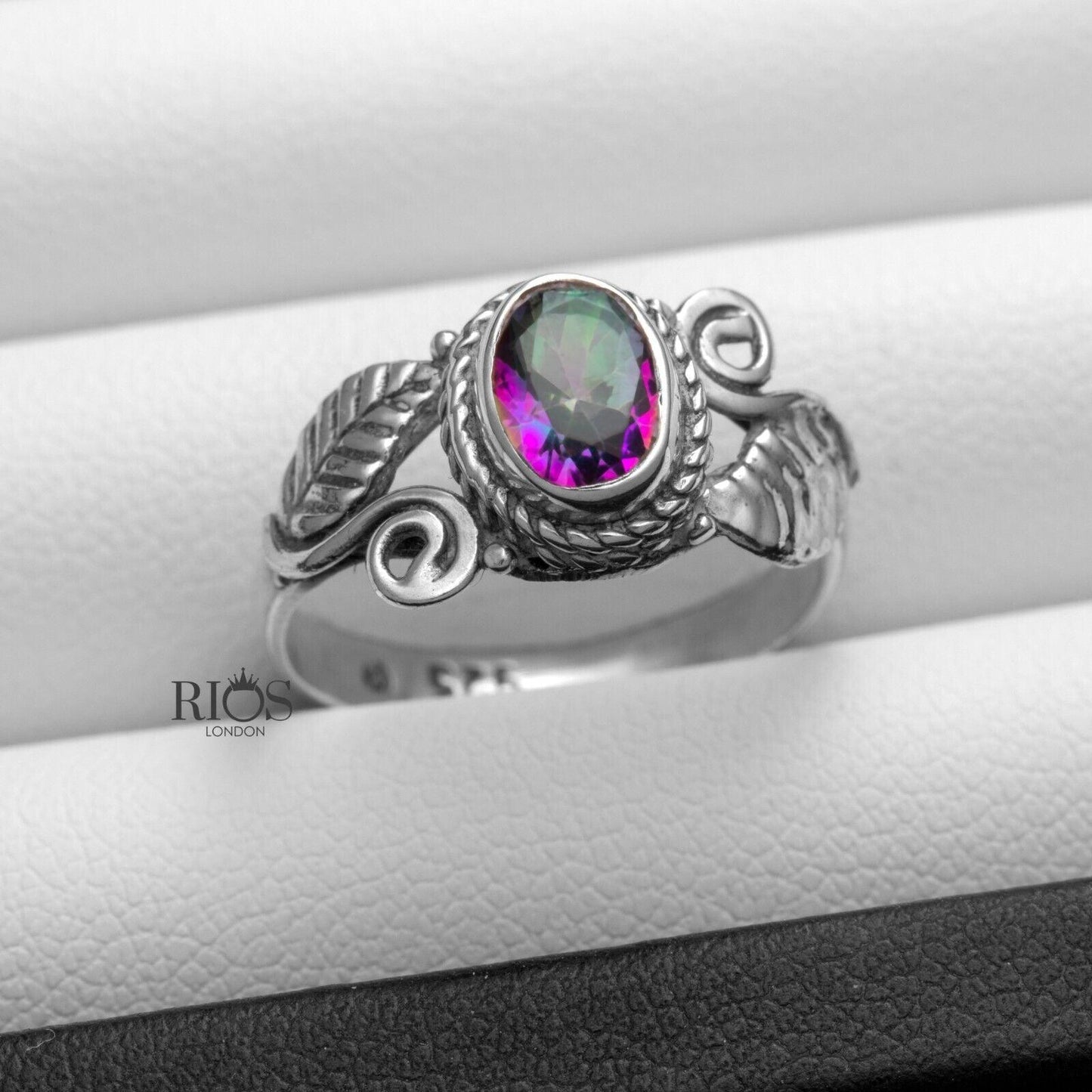 Designer Leaf LABRADORITE TOPAZ 925 Sterling Silver Facet Cut Gemstone Ring Gift