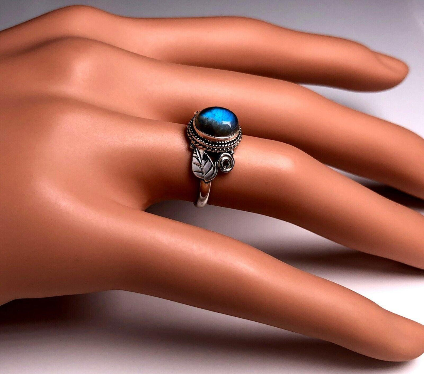 Designer Leaf LABRADORITE TOPAZ 925 Sterling Silver Facet Cut Gemstone Ring Gift