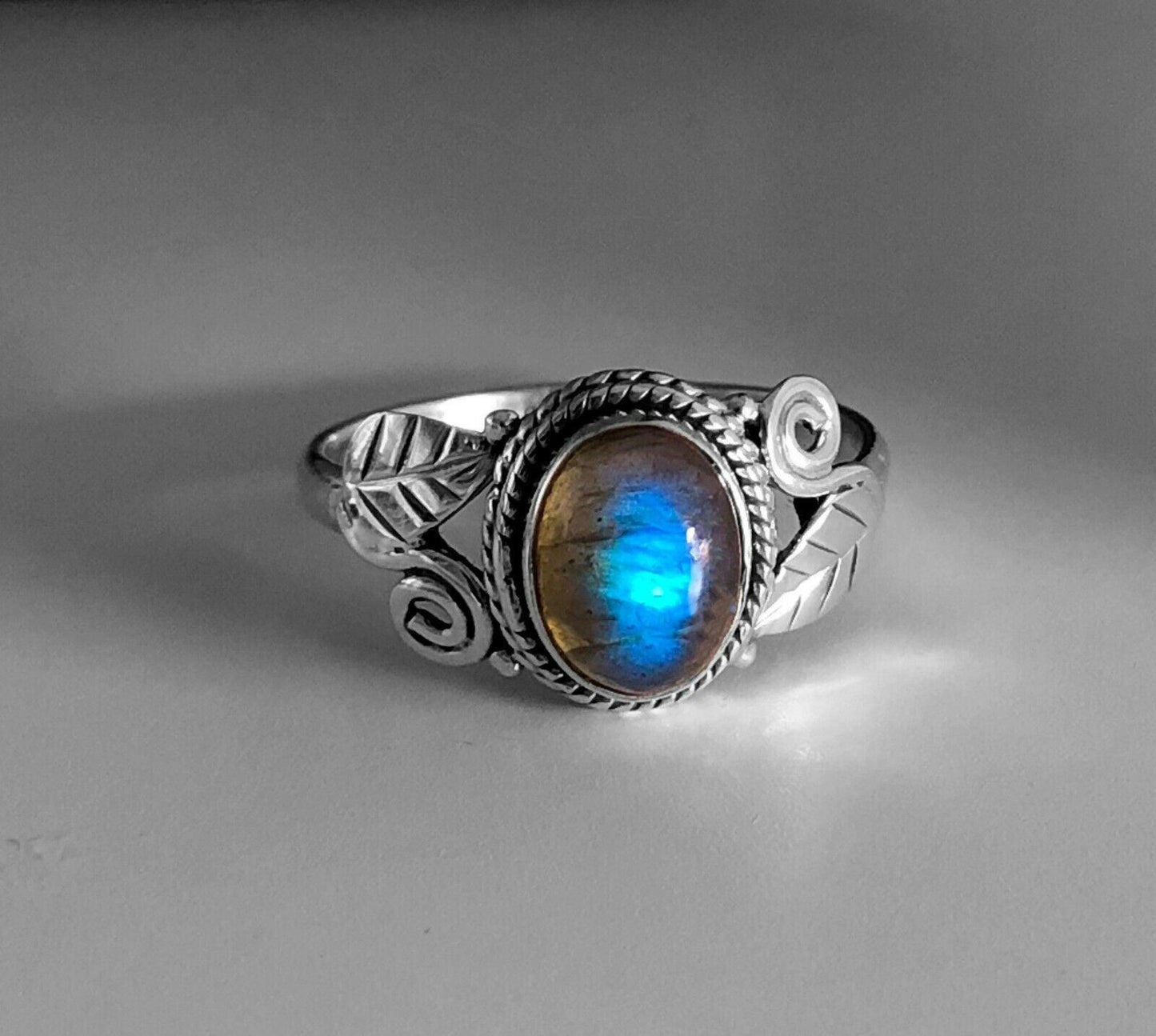 Designer Leaf LABRADORITE TOPAZ 925 Sterling Silver Facet Cut Gemstone Ring Gift