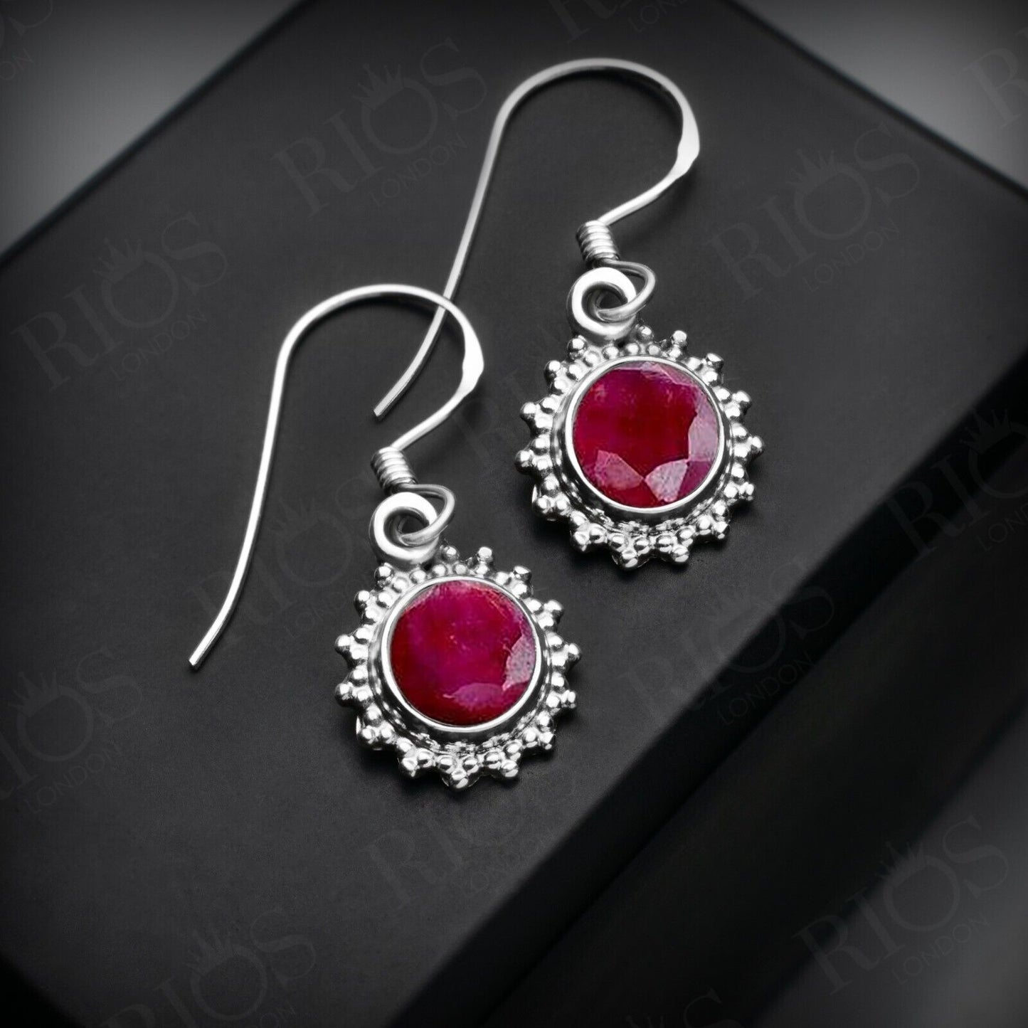 925 Sterling Silver Ruby Earrings Drop Dangle Red Womens Gift For Her Boxed