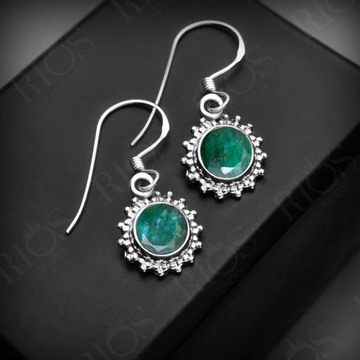 925 Sterling Silver Emerald Earrings Drop Dangle Green Womens Gift For Her Boxed