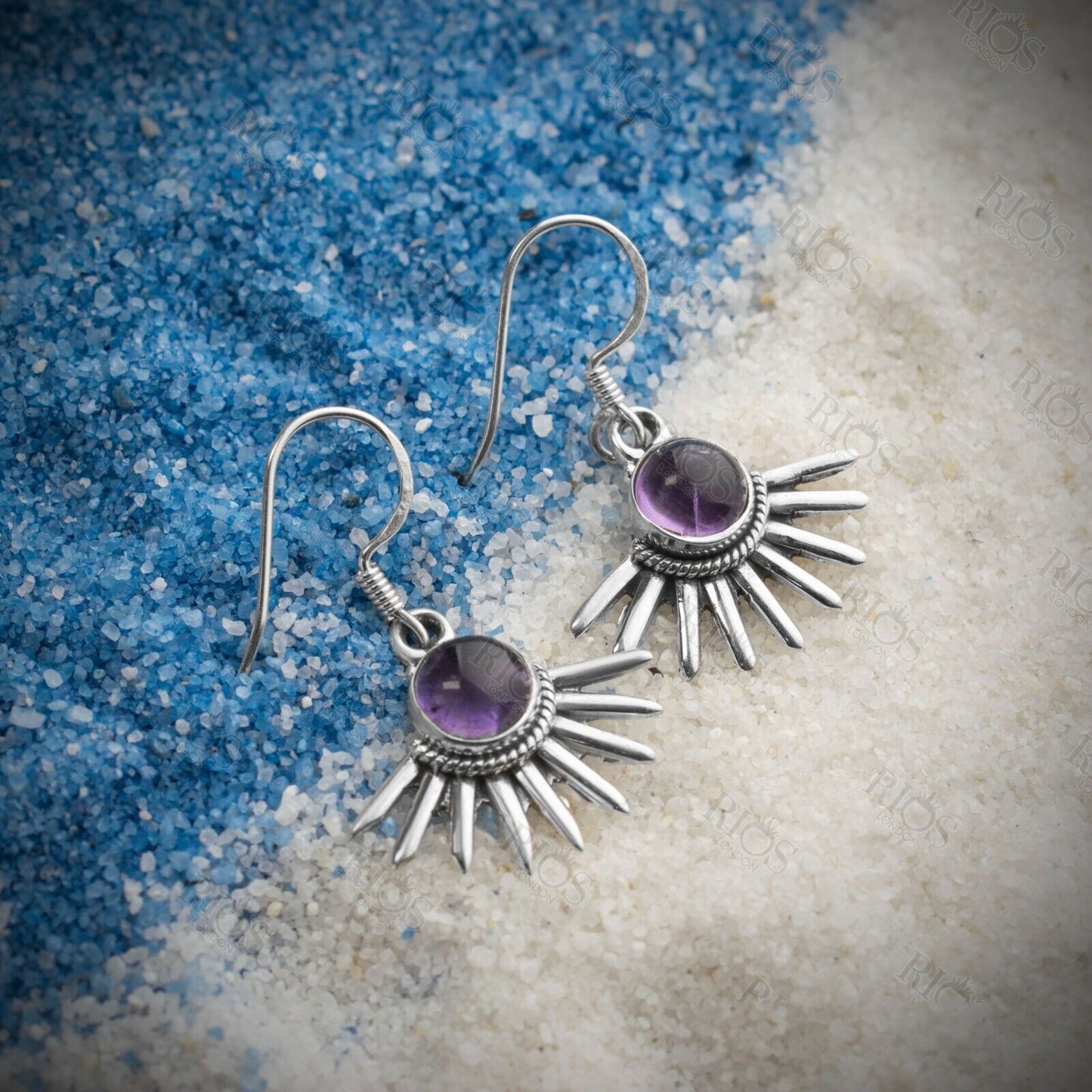 925 Sterling Silver Natural Amethyst Purple Gothic Spiky Earrings - Gift Boxed