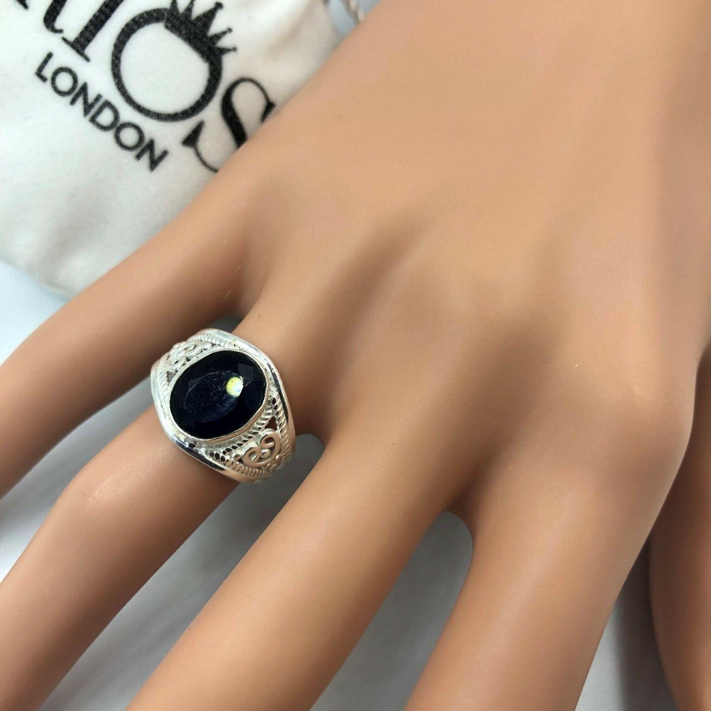 Elegant 925 Sterling Silver MOONSTONE ONYX TURQUOISE Gemstone Ring Gift Boxed - Rios London