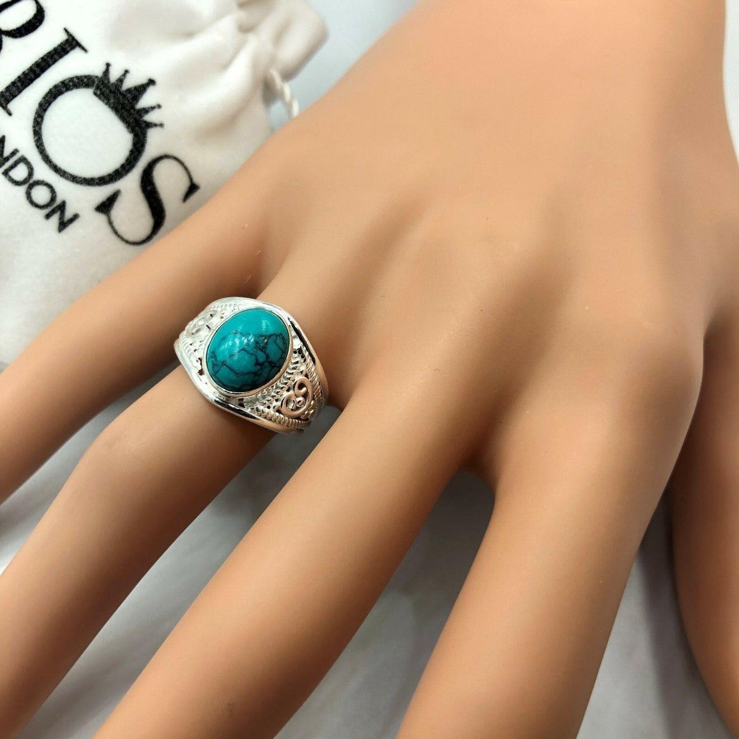 Elegant 925 Sterling Silver MOONSTONE ONYX TURQUOISE Gemstone Ring Gift Boxed - Rios London
