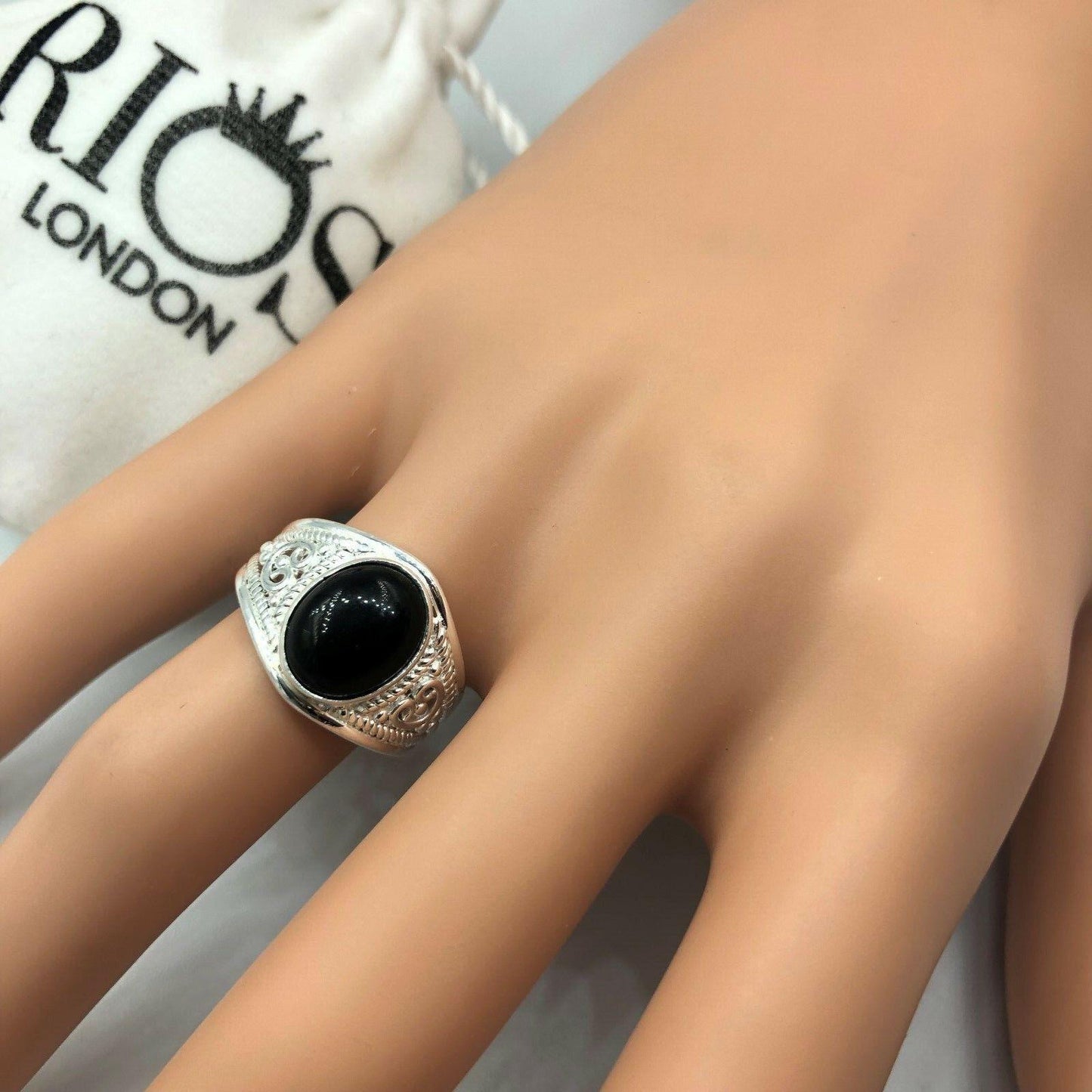 Elegant 925 Sterling Silver MOONSTONE ONYX TURQUOISE Gemstone Ring Gift Boxed - Rios London